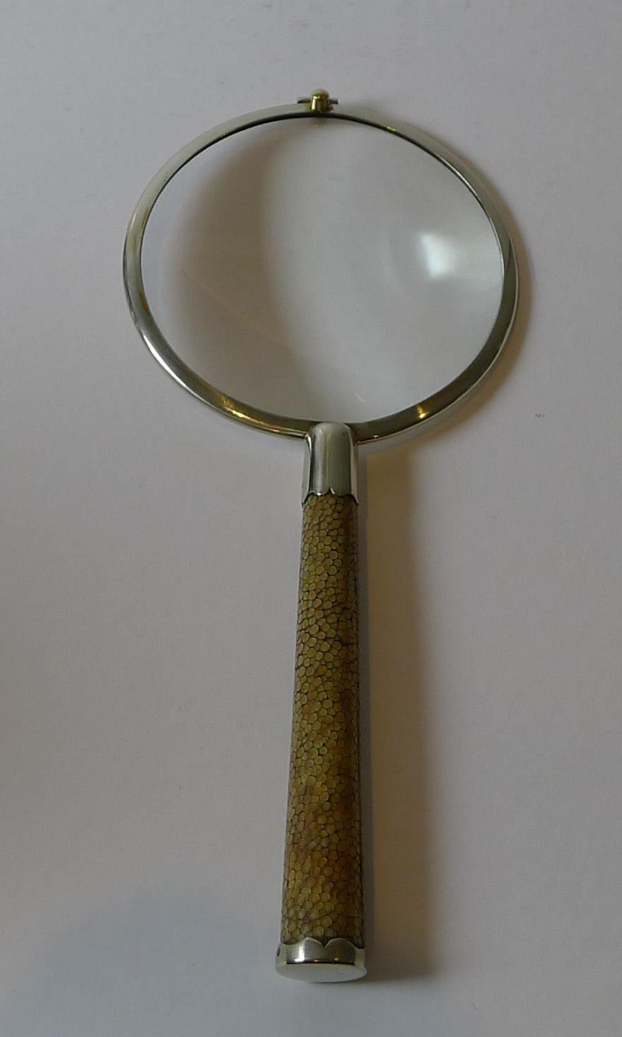 Art Deco Shagreen & Silver Plated Magnifying Glass c.1930 For Sale 2