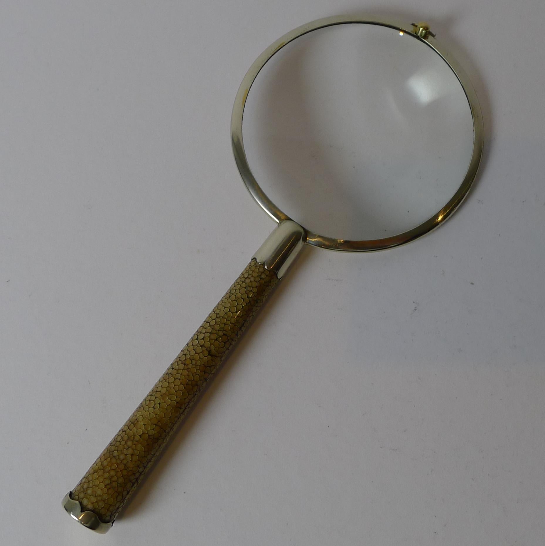 Art Deco Shagreen & Silver Plated Magnifying Glass c.1930 For Sale 3