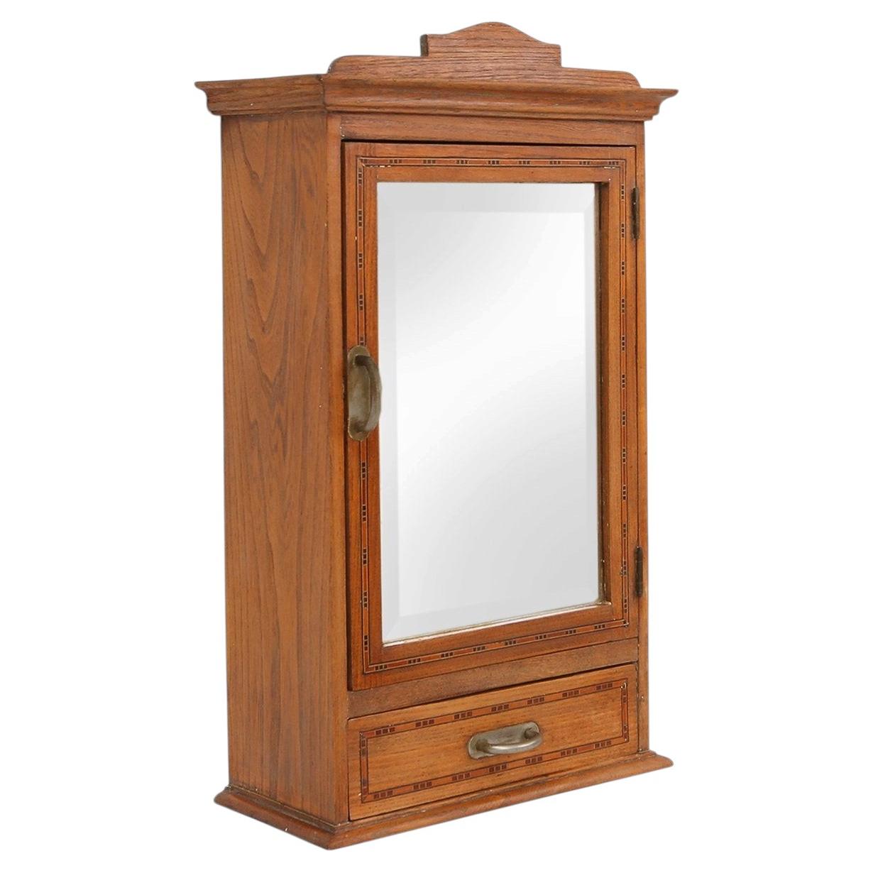 Mobile da barba in stile Art Déco in rovere con specchio, Francia, anni '30 in vendita