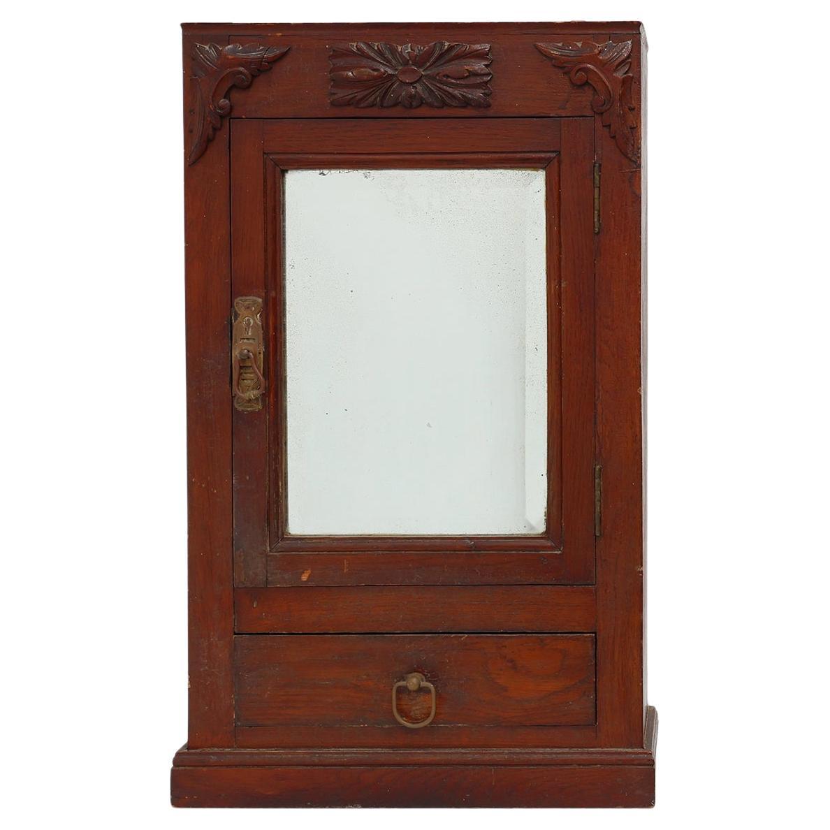 Cabinet da barba Art Deco in legno con specchio smussato, Francia