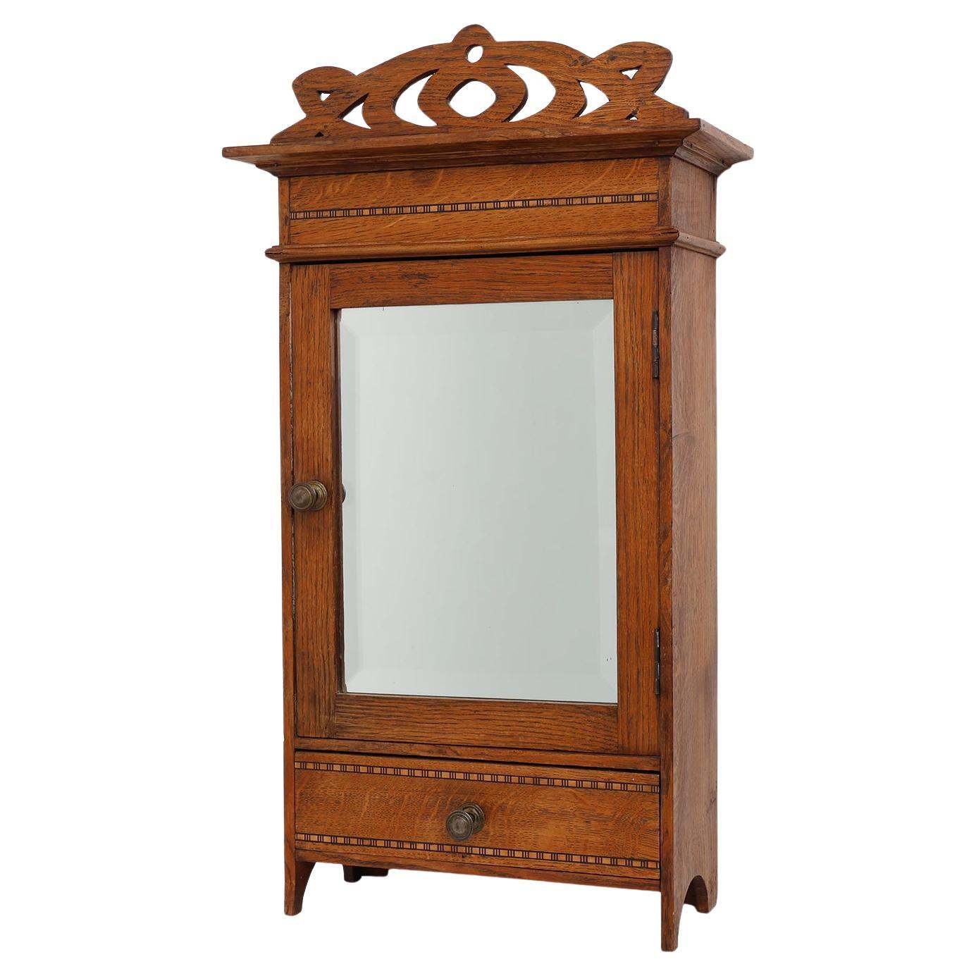 Armadietto da parete per la rasatura o per le medicine in legno con specchio, Belgio, anni
30