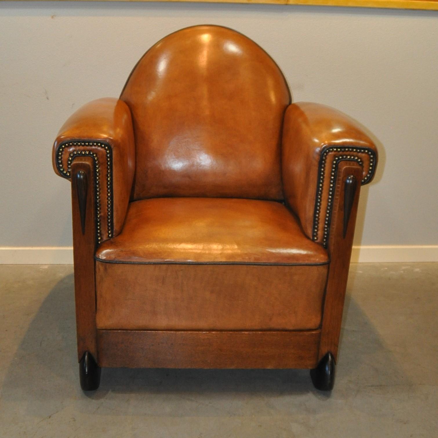 Art Deco Sheep Leather Arm Chairs, Set of 2, the Netherlands, 1920s In Excellent Condition In Hellouw, NL