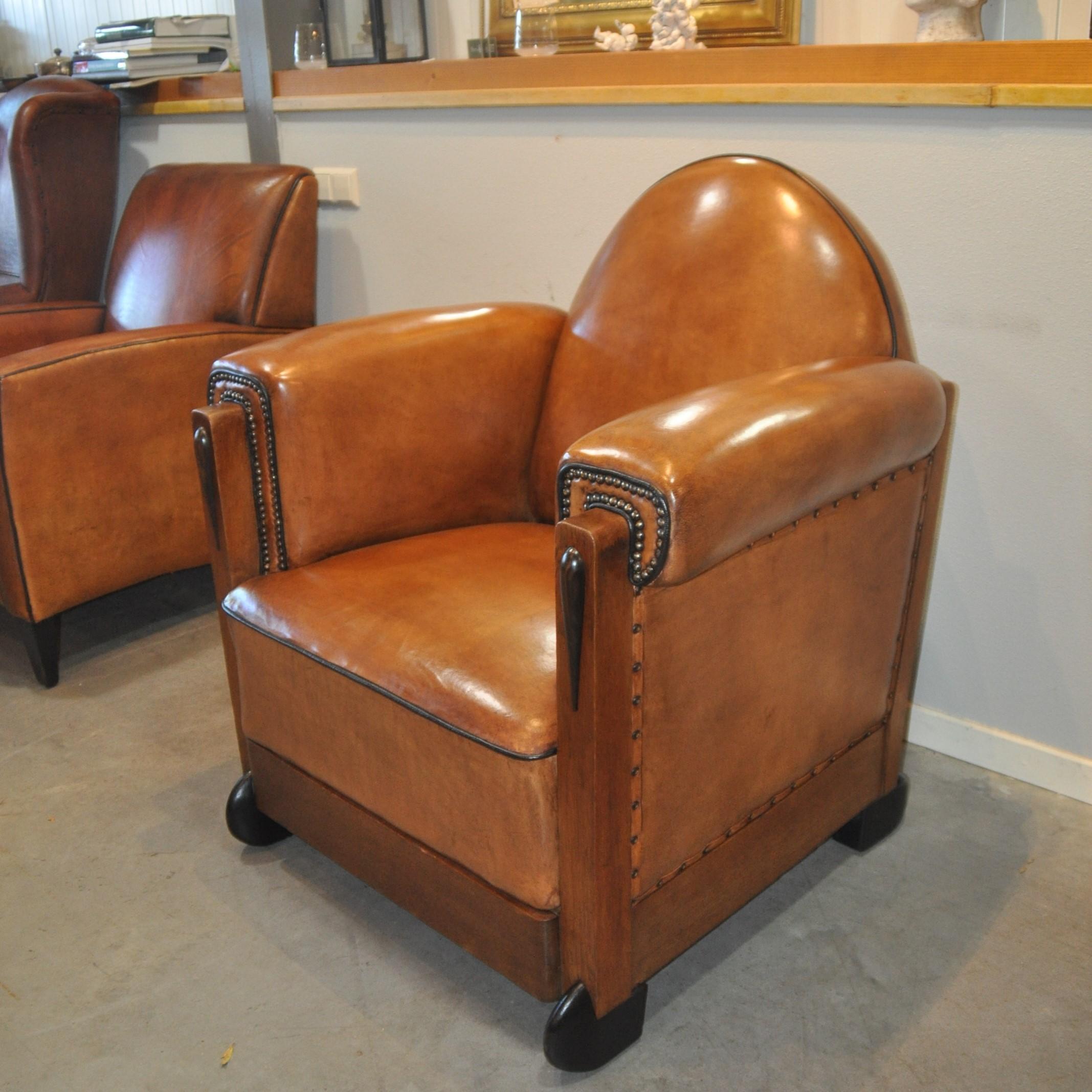 Art Deco Sheep Leather Arm Chairs, Set of 2, the Netherlands, 1920s 1
