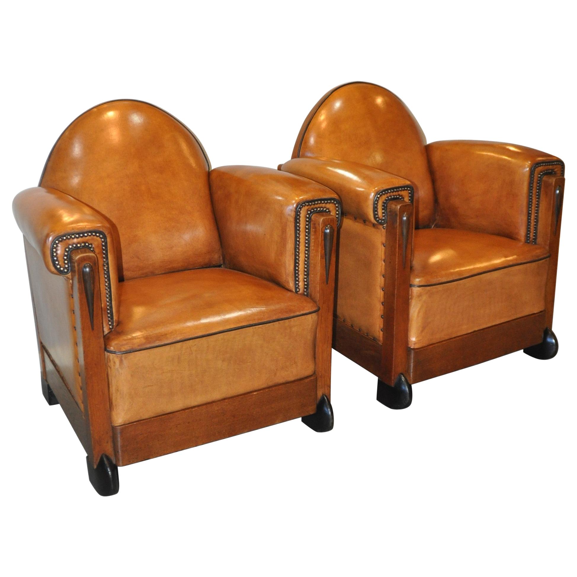 Art Deco Sheep Leather Arm Chairs, Set of 2, the Netherlands, 1920s