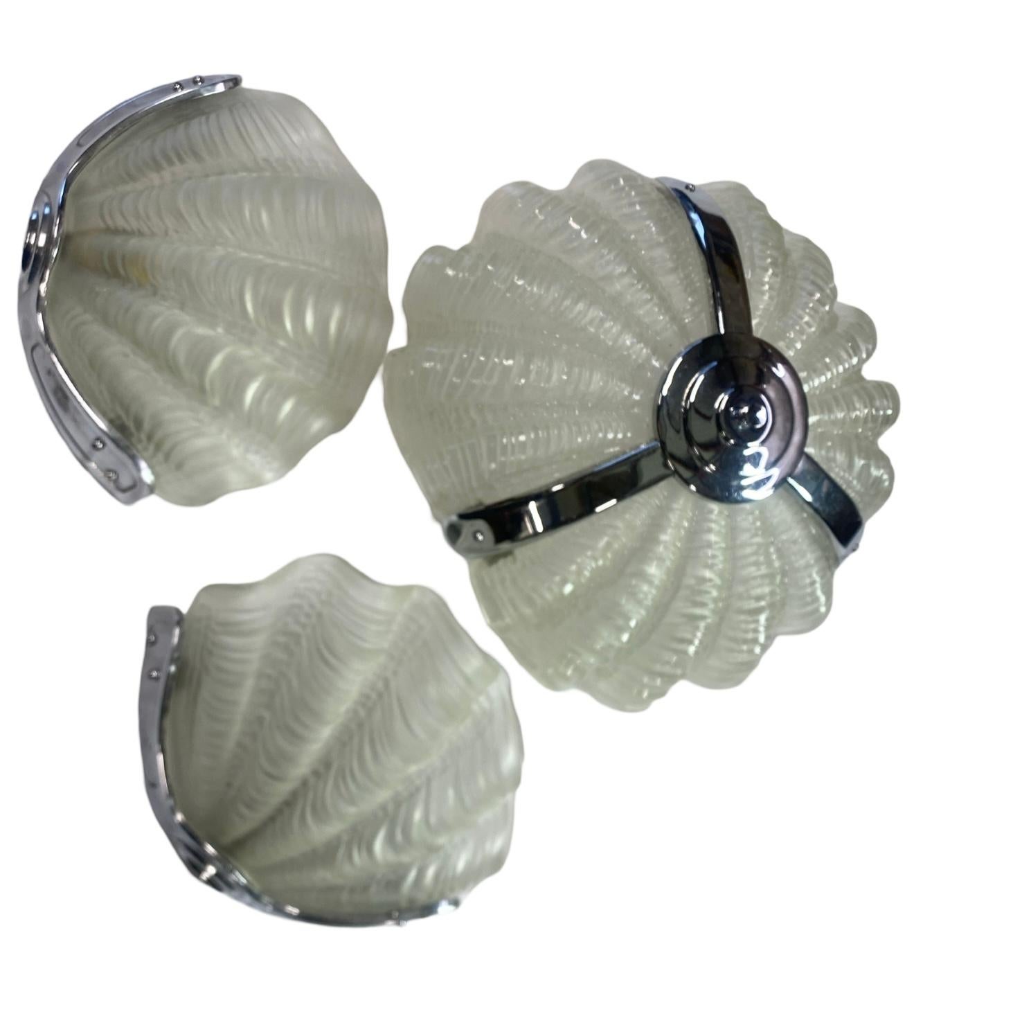 European Art Deco Shell Ceiling Light and matching wall lights