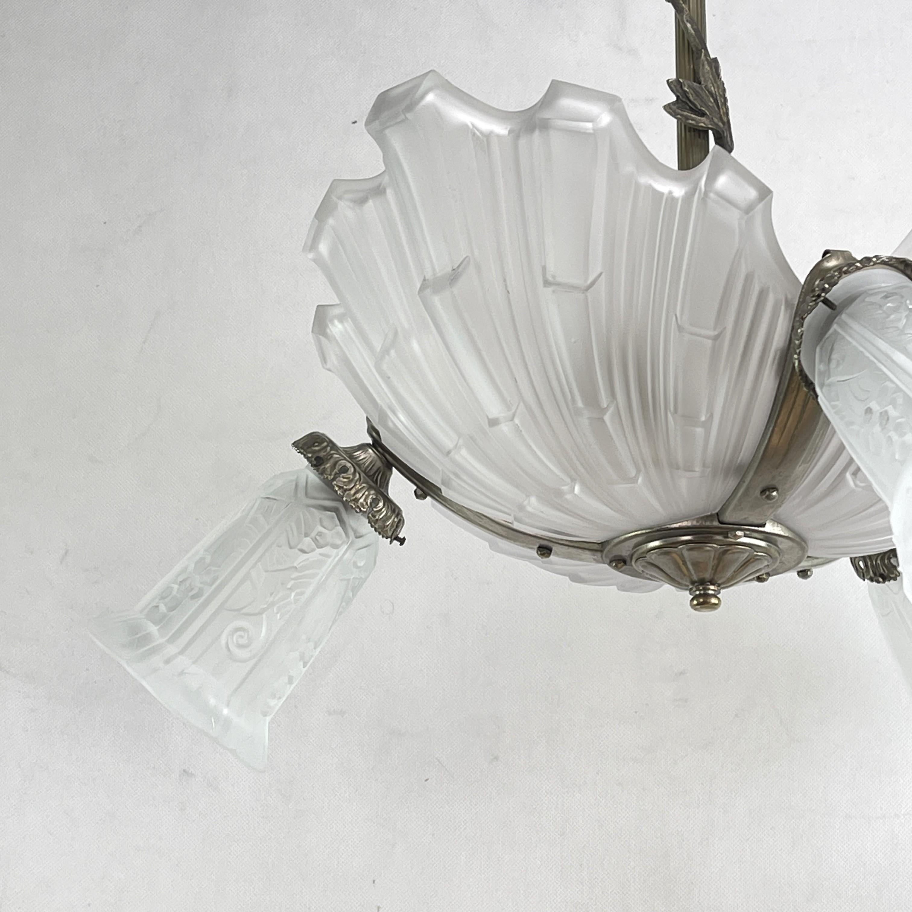 ART DECO Shell Lamp by Maynadier Chandelier Hanging Lamp Ceiling Lamp, 1930s 3