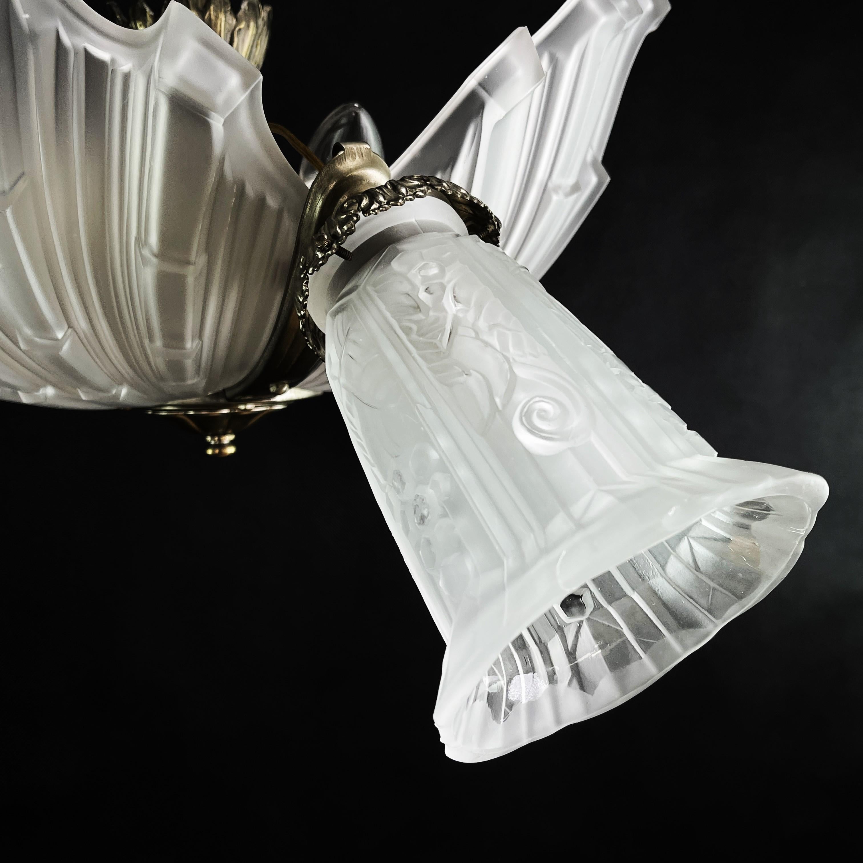 ART DECO Shell Lamp by Maynadier Chandelier Hanging Lamp Ceiling Lamp, 1930s 4