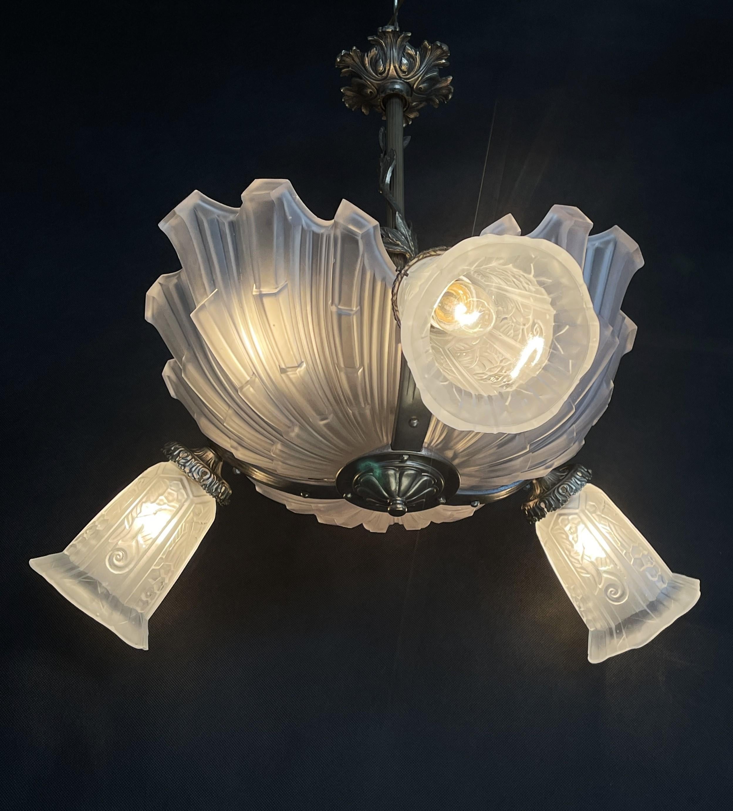 ART DECO Shell Lamp by Maynadier Chandelier Hanging Lamp Ceiling Lamp, 1930s 5