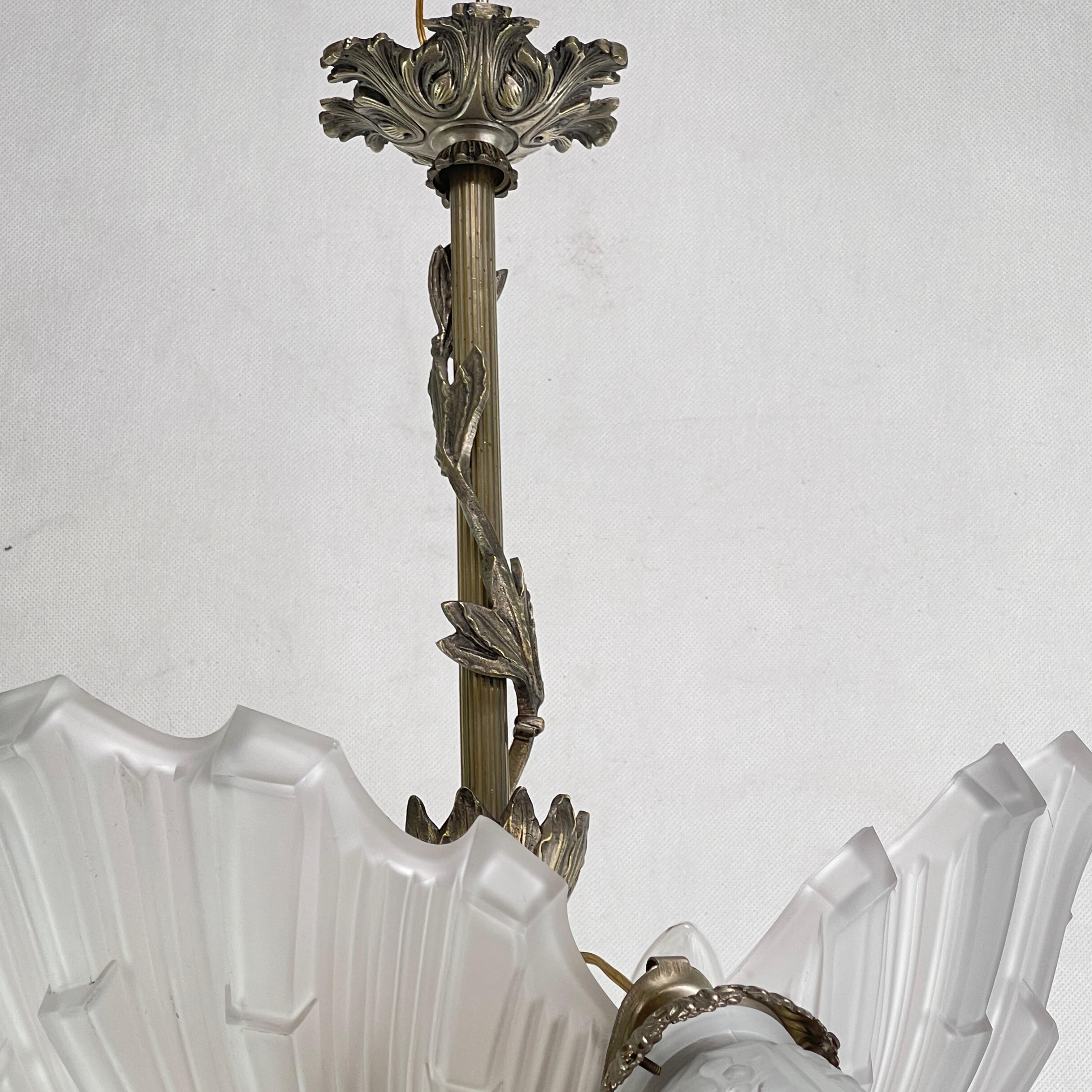 20th Century ART DECO Shell Lamp by Maynadier Chandelier Hanging Lamp Ceiling Lamp, 1930s