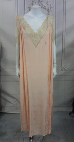 Art Deco Shell Pink Pleated Silk and Lace Trimmed Slip Dress