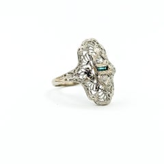 Art Deco Shield Emerald & Diamond Ring in 18k