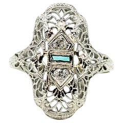 Art Deco Shield Emerald 
Diamond Ring in 18k