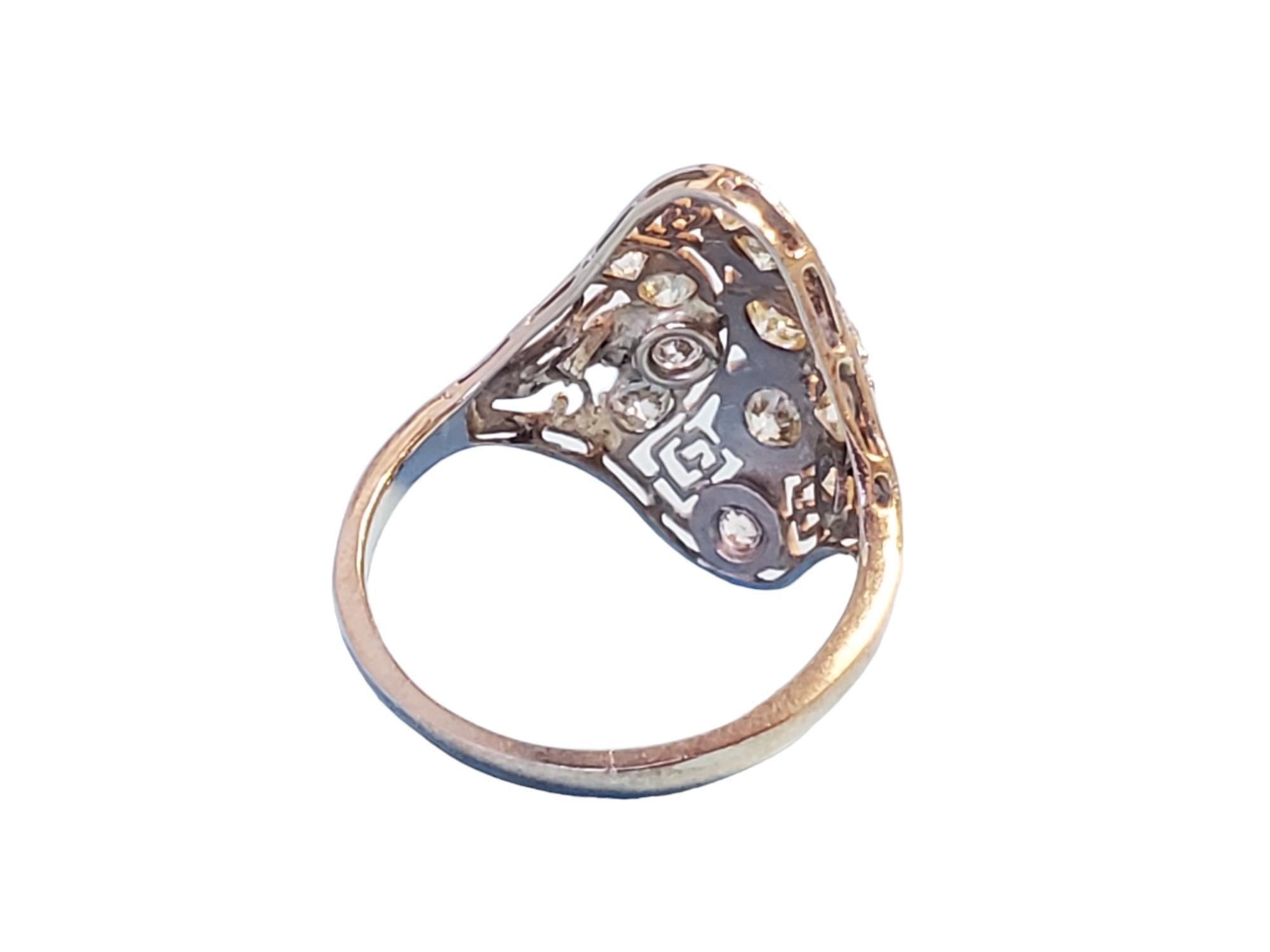 Art Deco Shield Ring Old Euro Diamonds 14k White Gold 1tcw In Good Condition For Sale In Overland Park, KS