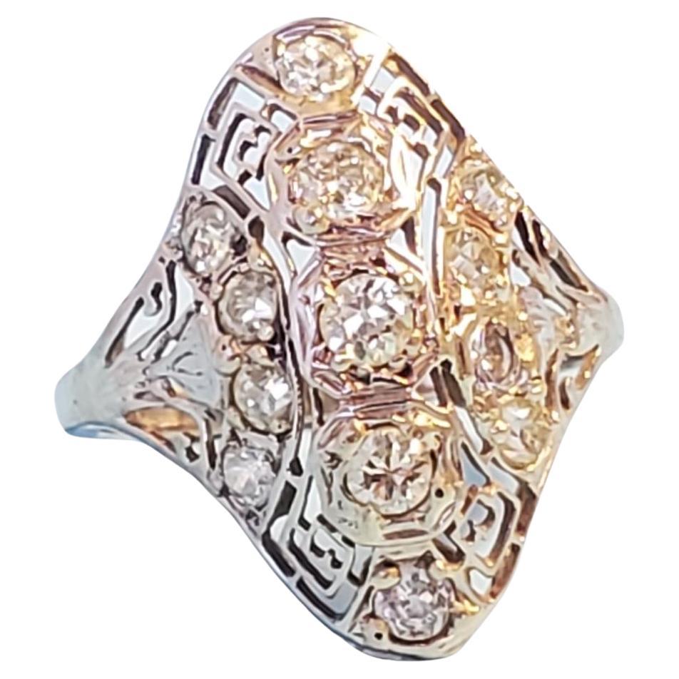 Art Deco Shield Ring Old Euro Diamonds 14k White Gold 1tcw For Sale
