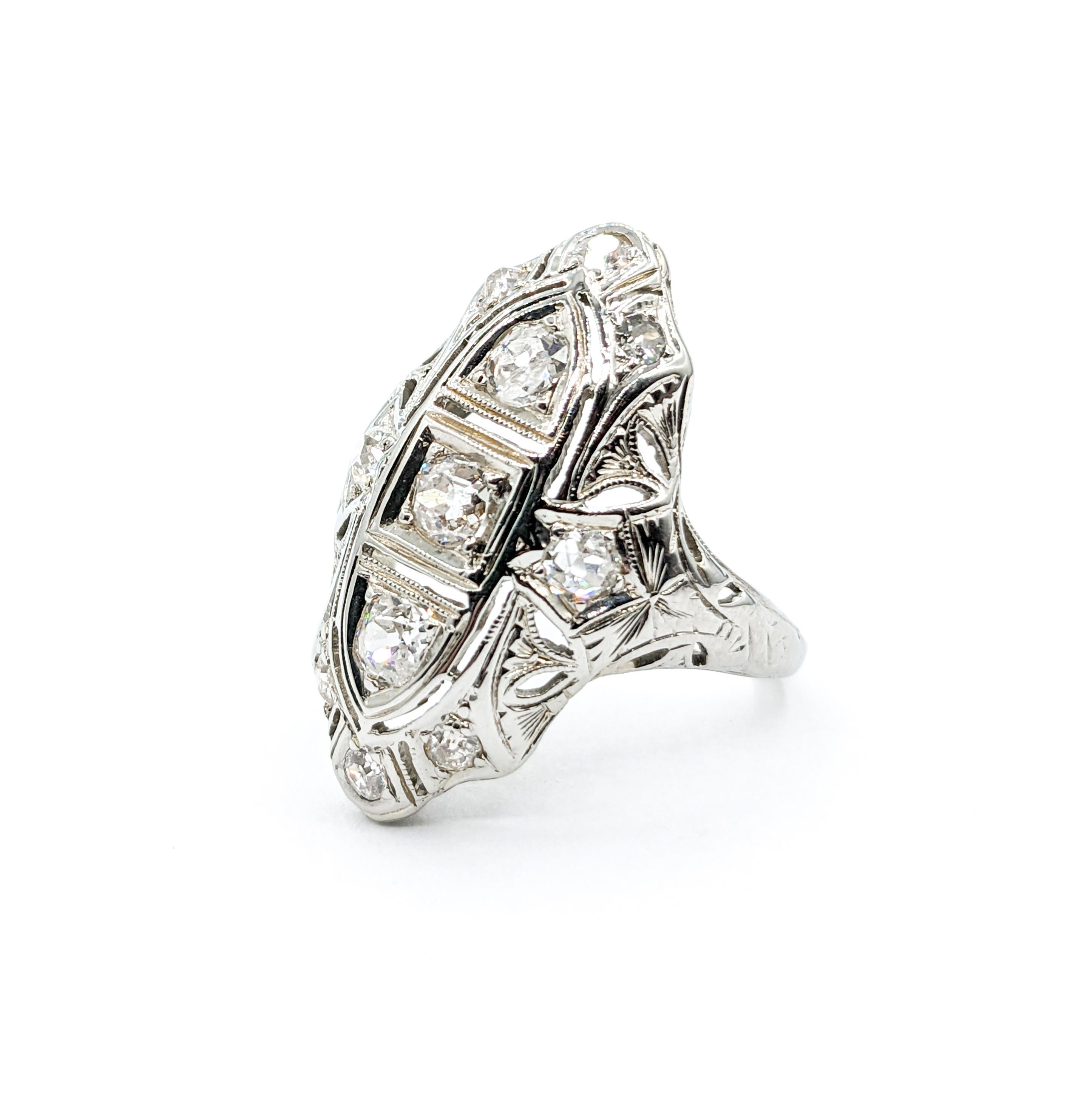Art Deco Schildkrötenring mit Diamanten im alten Minenschliff 18K 4