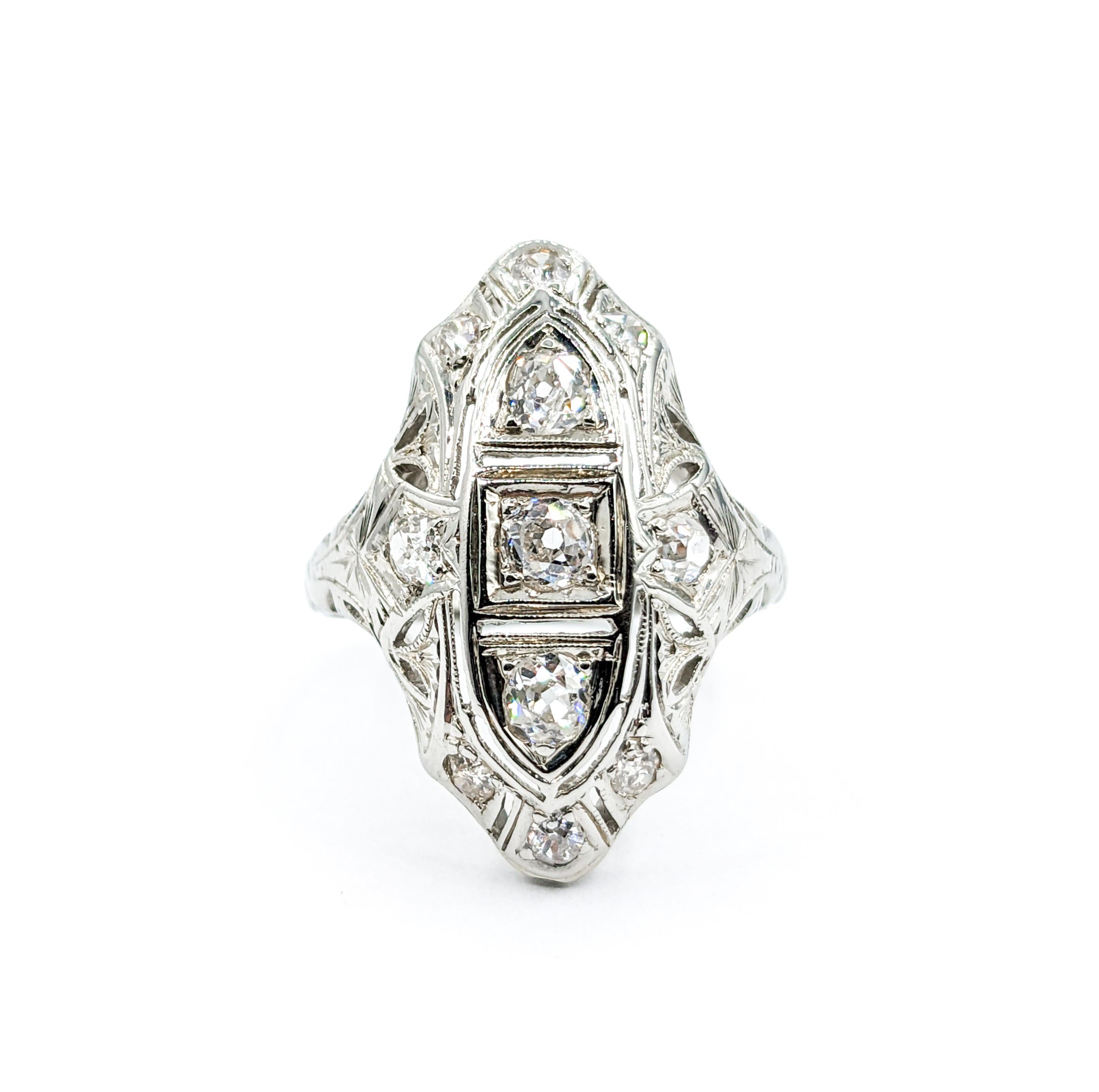 Art Deco Schildkrötenring mit Diamanten im alten Minenschliff 18K 5