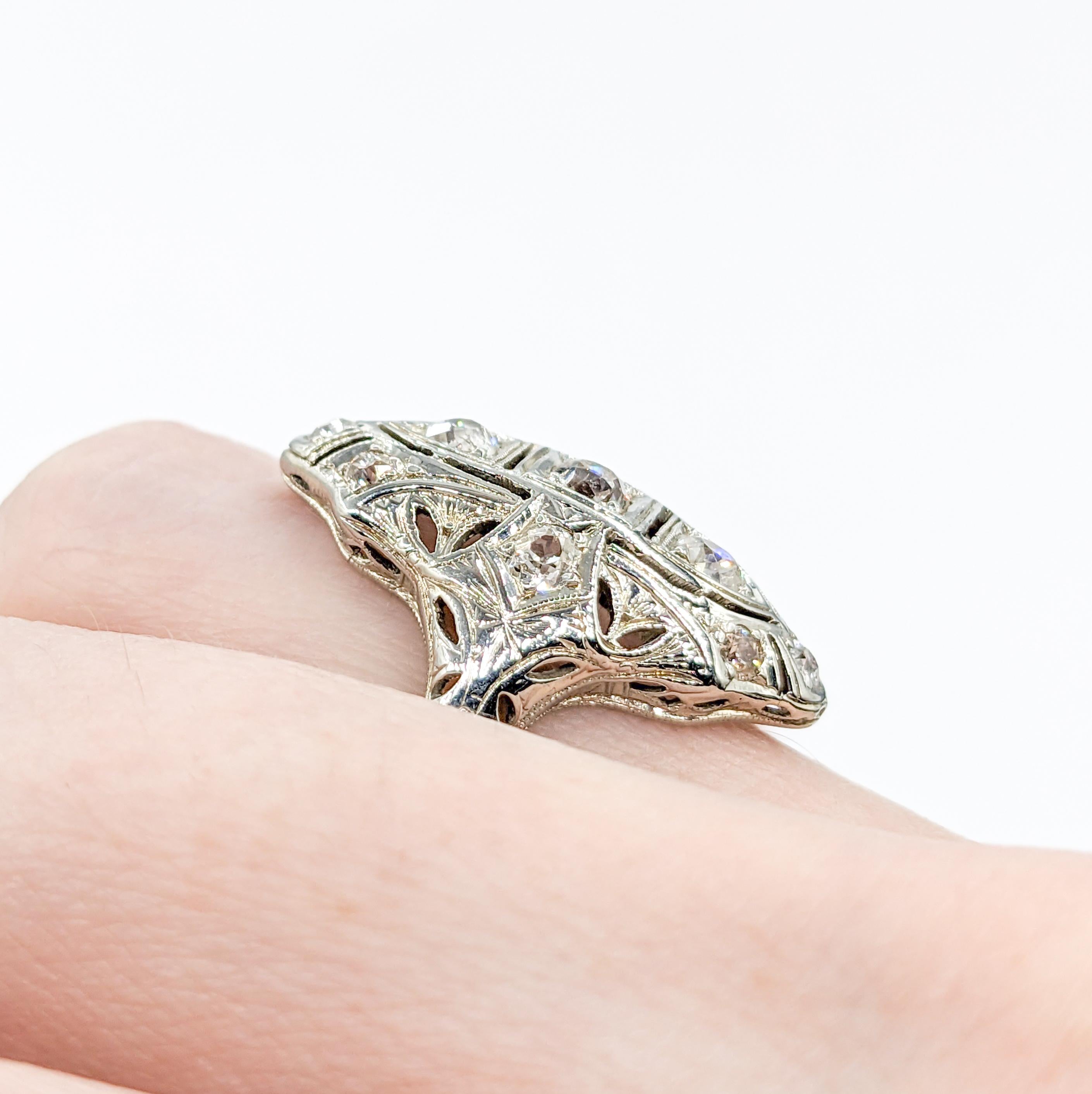 Art Deco Schildkrötenring mit Diamanten im alten Minenschliff 18K (Alteuropäischer Brillantschliff)
