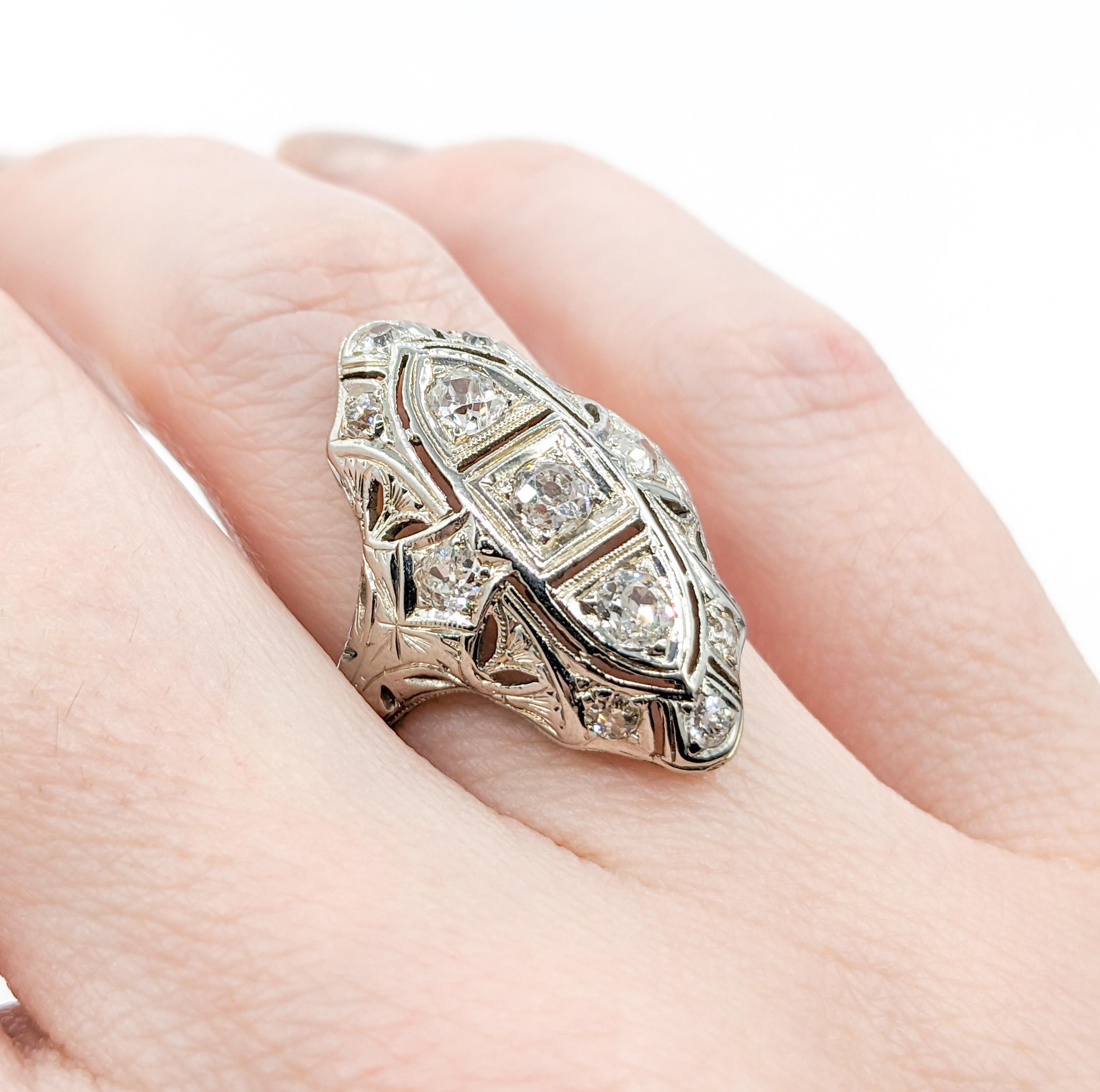 Art Deco Schildkrötenring mit Diamanten im alten Minenschliff 18K im Zustand „Hervorragend“ in Bloomington, MN