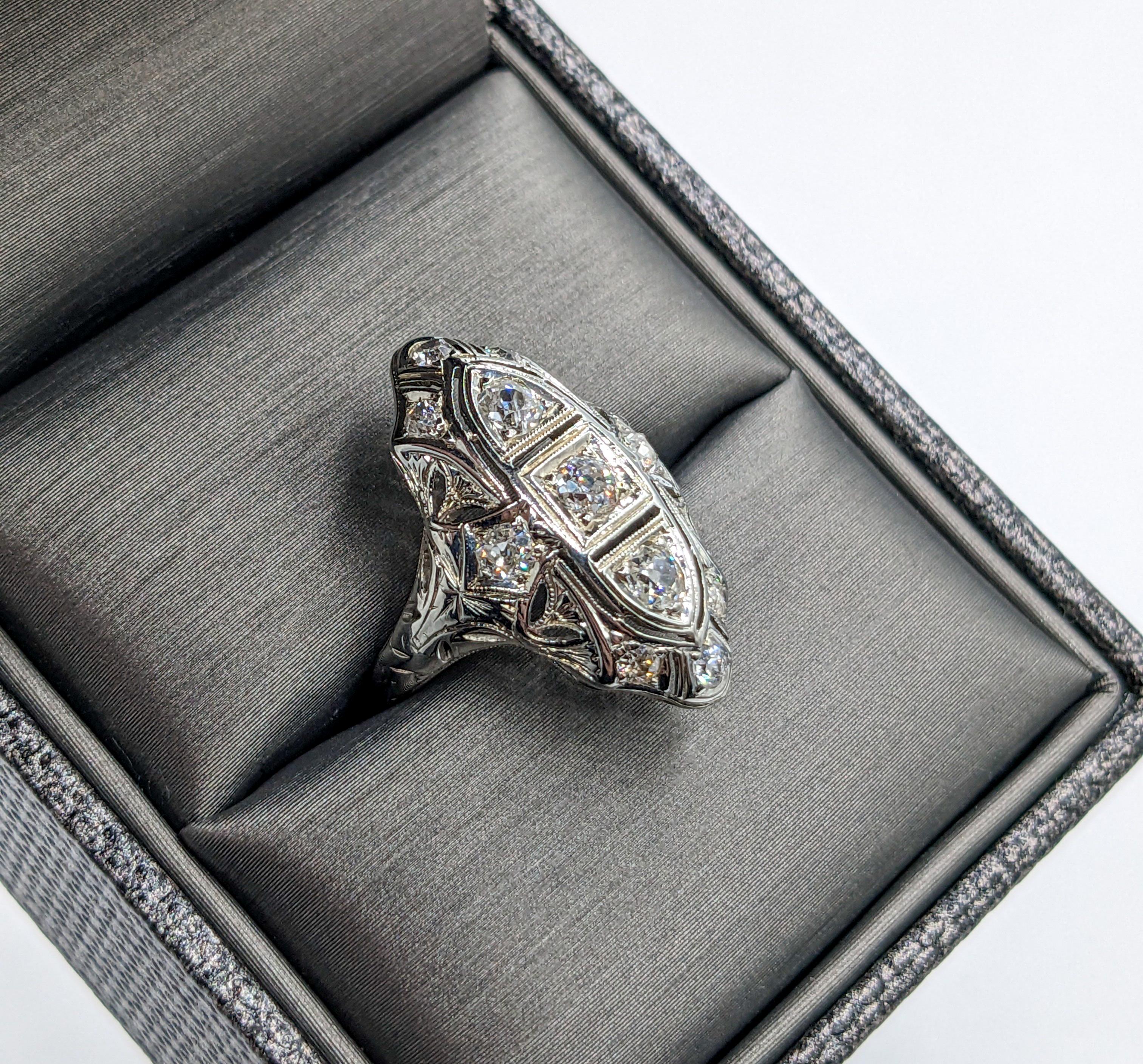 Art Deco Schildkrötenring mit Diamanten im alten Minenschliff 18K Damen