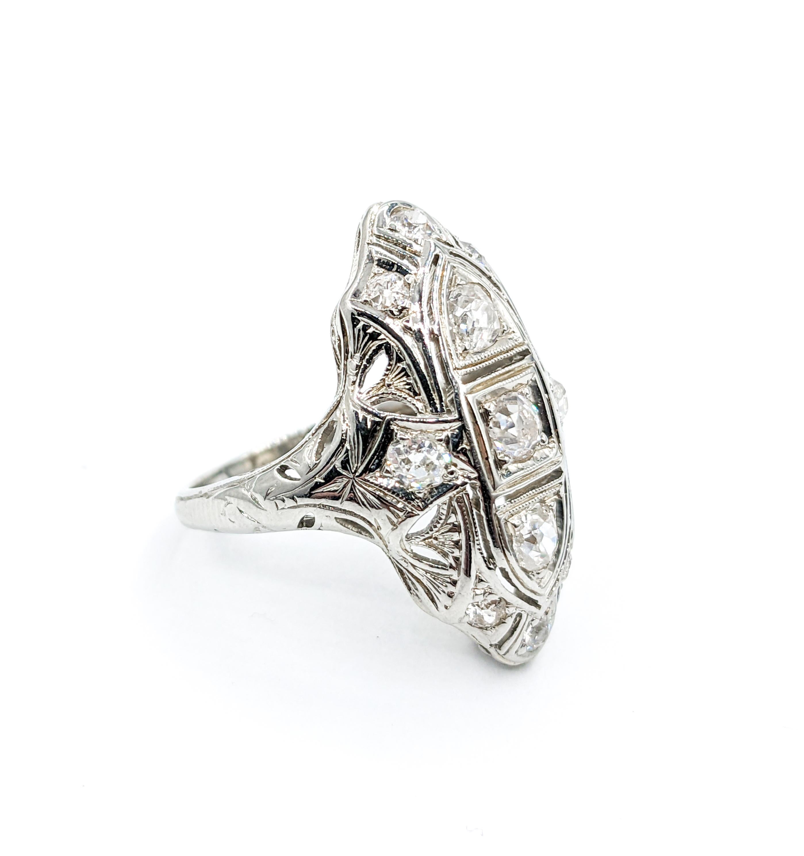 Art Deco Schildkrötenring mit Diamanten im alten Minenschliff 18K 1