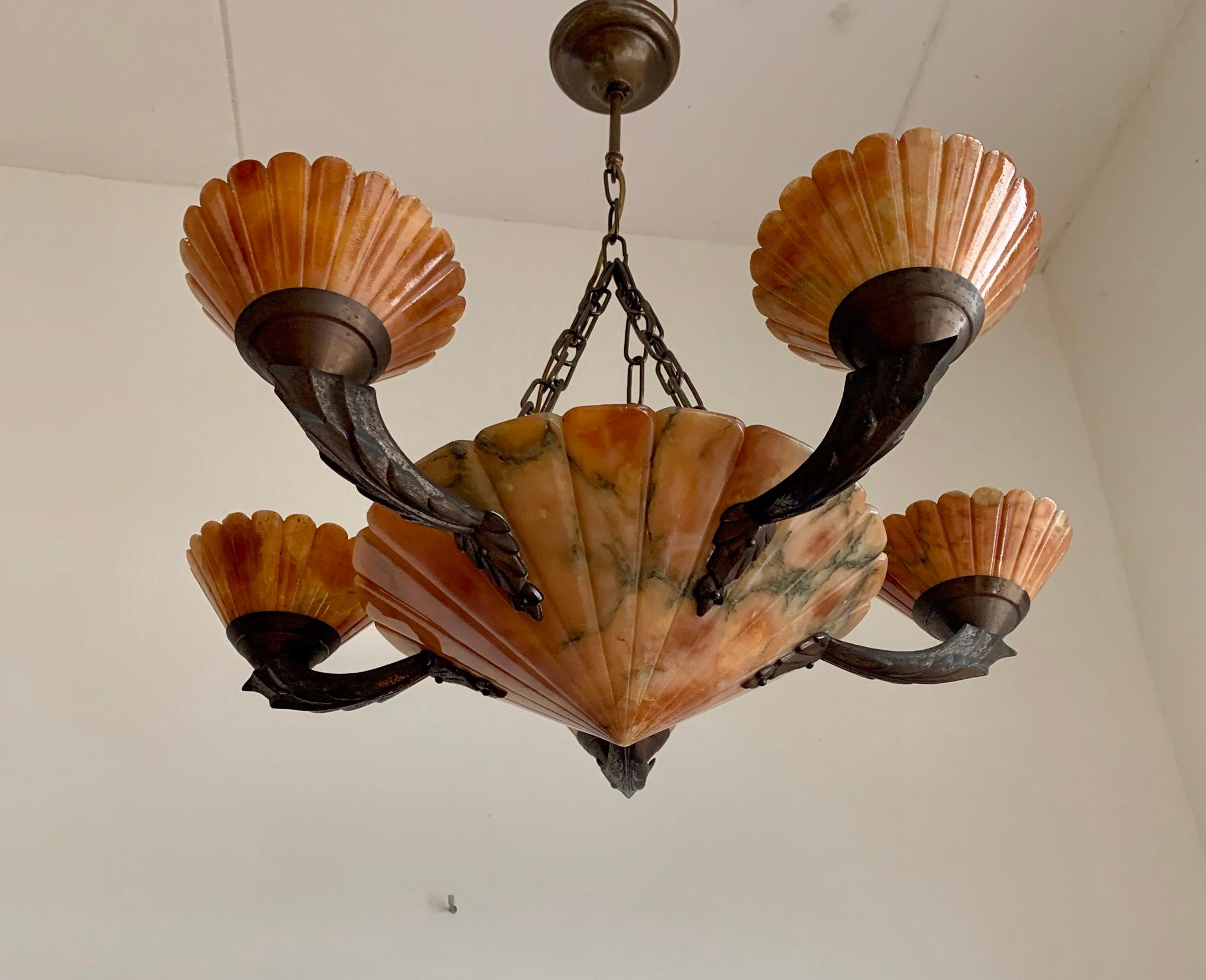 Truly Stylish Art Deco Exceptionally Designed, Geometrical Alabaster Chandelier In Excellent Condition For Sale In Lisse, NL