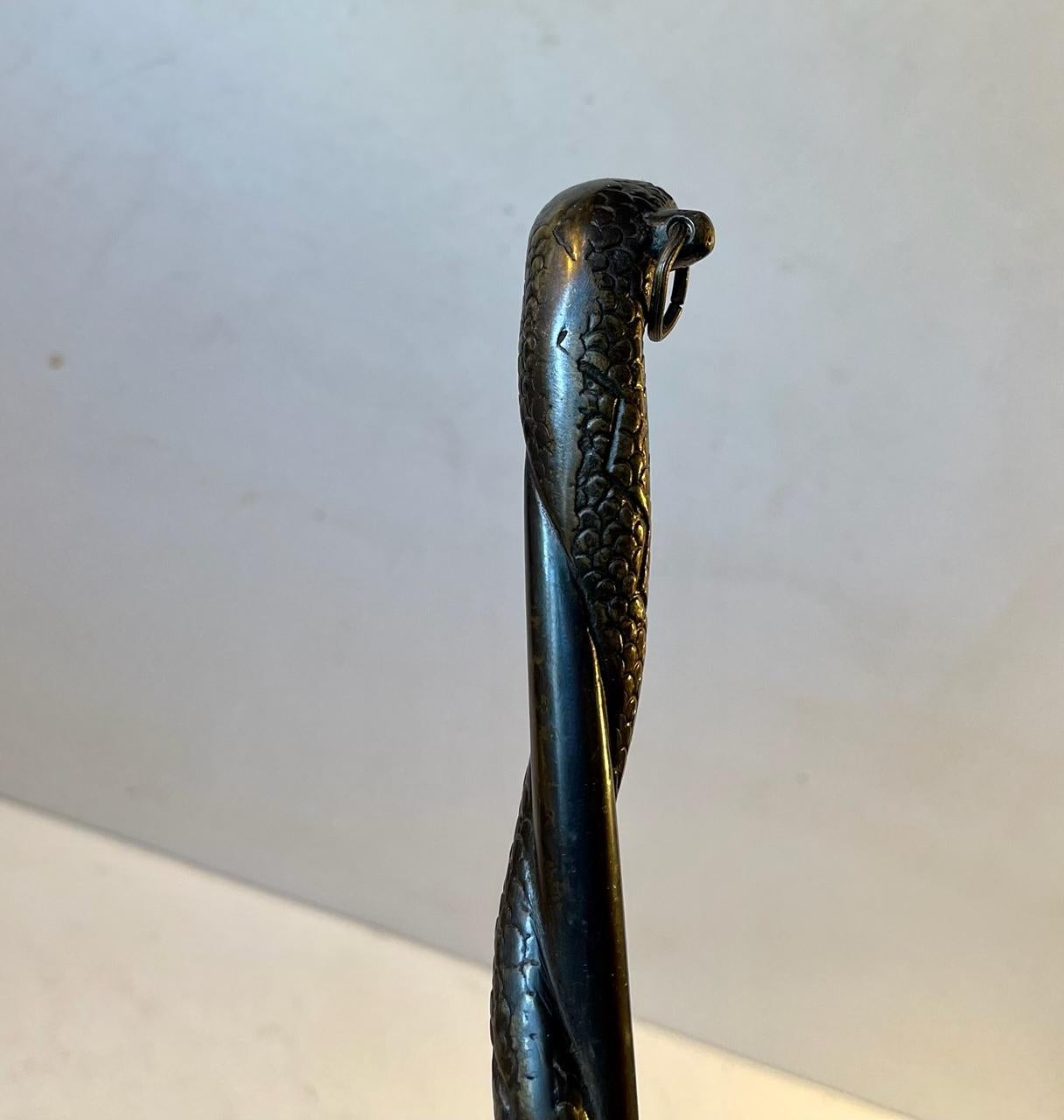European Art Deco Shoe Horn with Bronze Serpent, 1930s