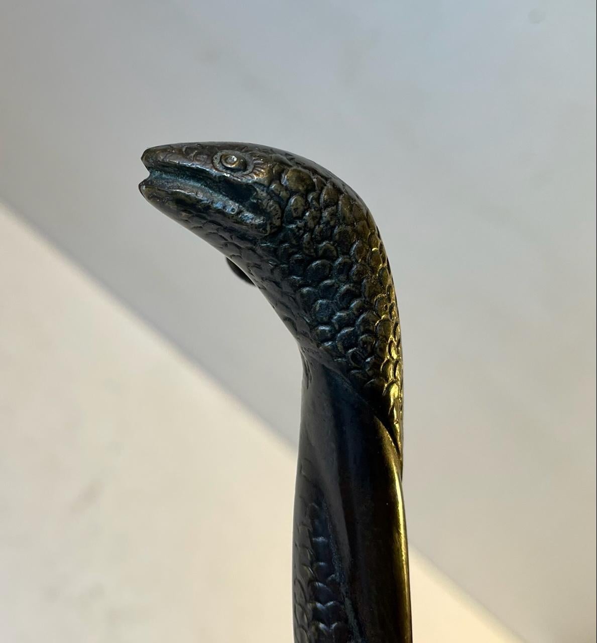 Cast Art Deco Shoe Horn with Bronze Serpent, 1930s