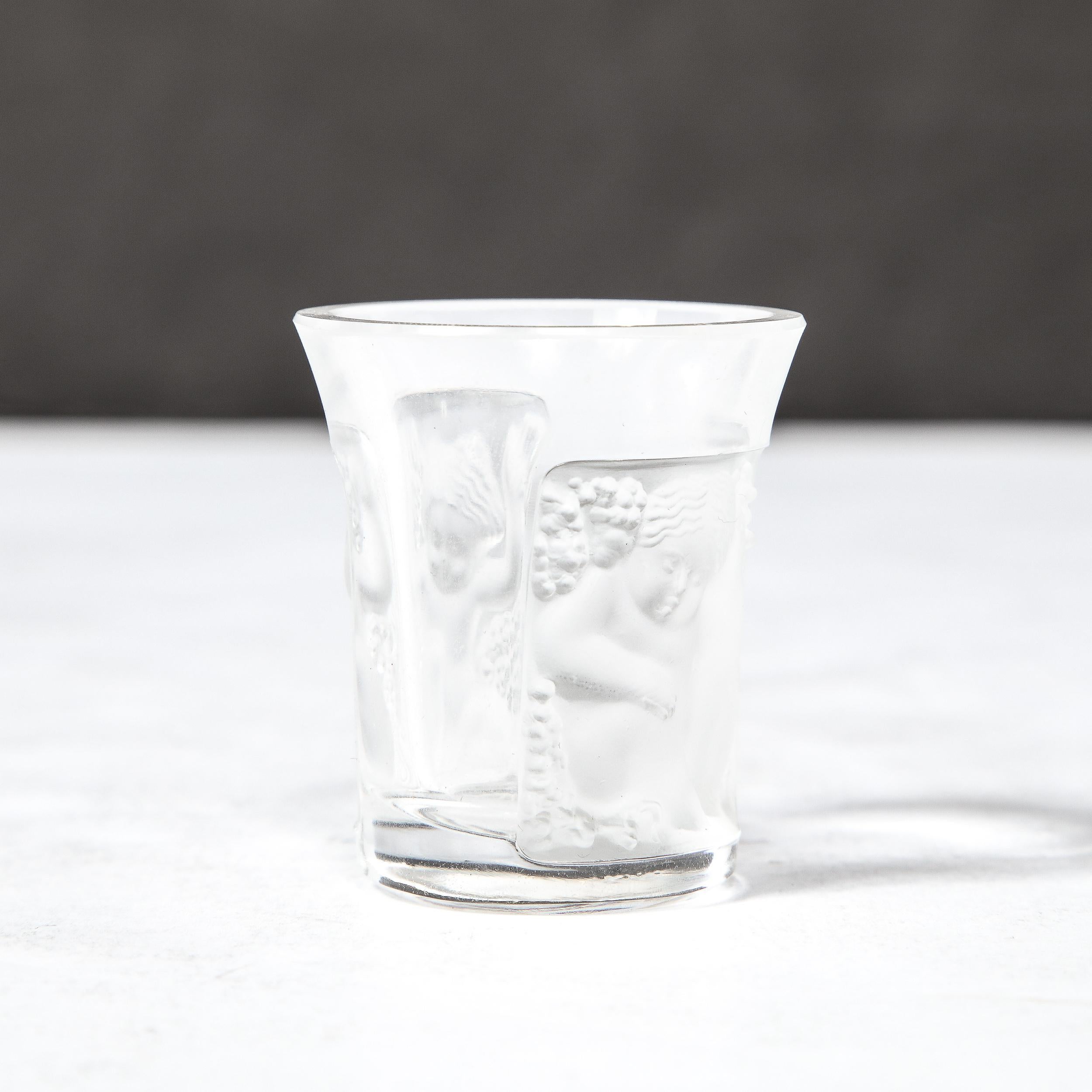 Art Deco Shot Glass with Molded and Frosted Neoclassical Motifs signed Lalique In Excellent Condition In New York, NY
