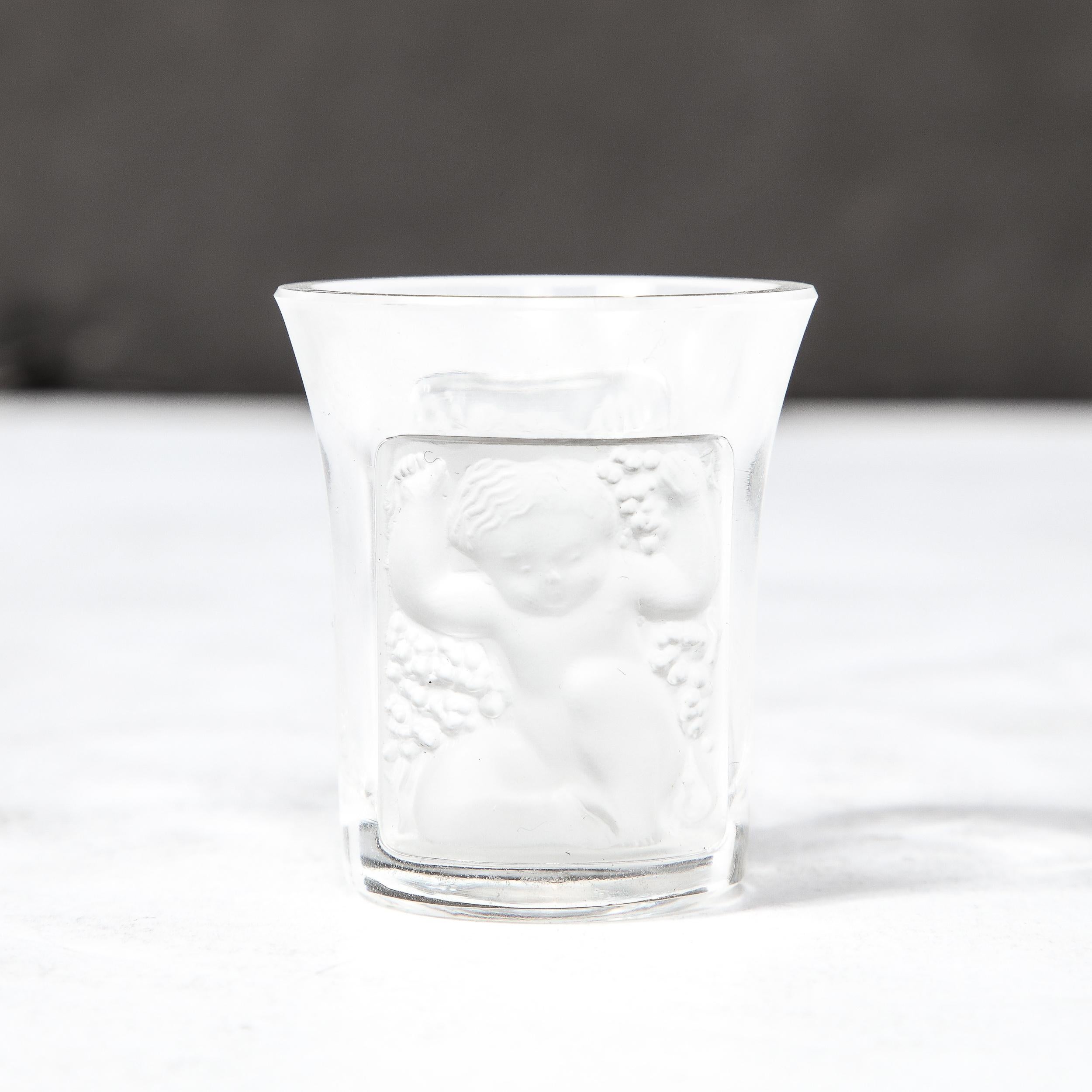 Art Deco Shot Glass with Molded and Frosted Neoclassical Motifs signed Lalique 1