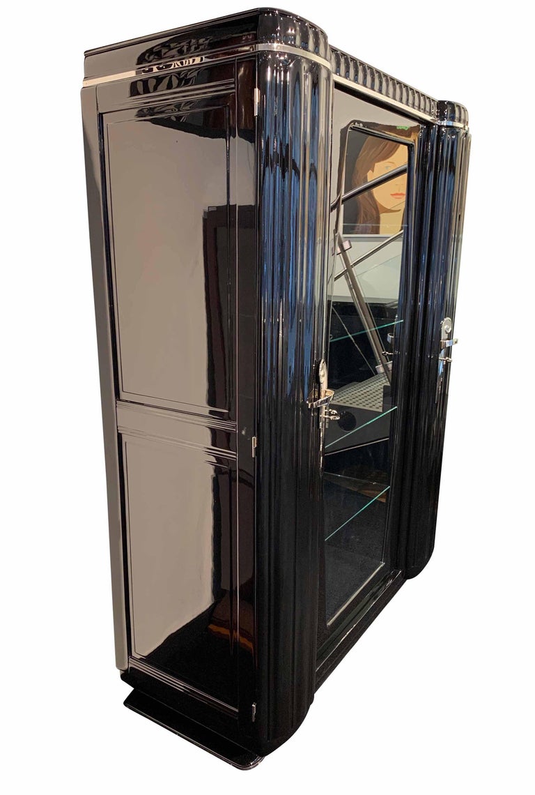 Art Deco Showcase, Black Lacquer, Nickel and Glass, France ...