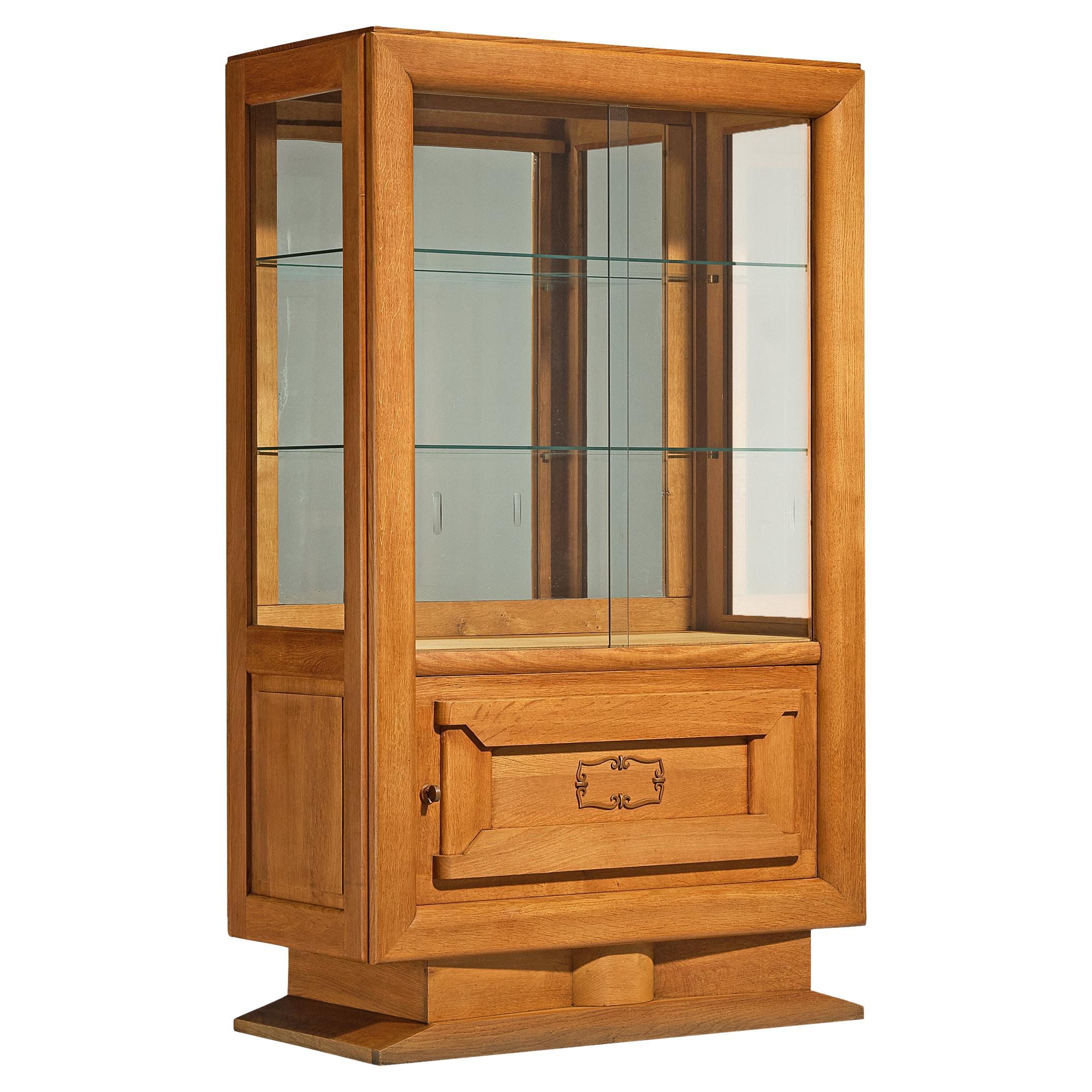 Art Deco Showcase in Oak and Glass and Decorative Copper Detailing For Sale