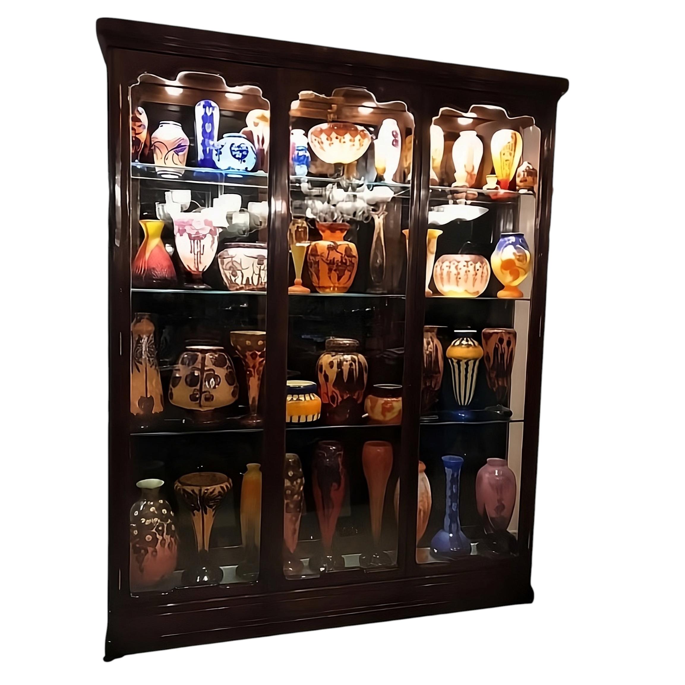 Vitrine Art Deco en bois, verre et miroir, 1930, française en vente