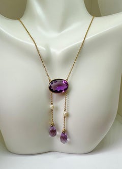 Art Deco Siberian Amethyst Necklace Antique 14 Karat Gold Negligee Necklace