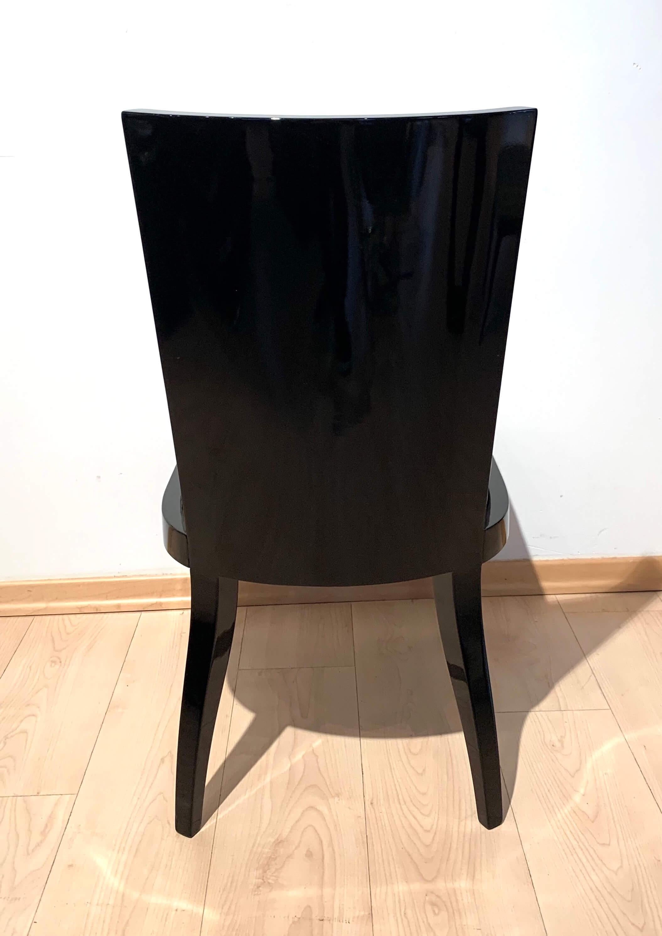 Fabric Art Deco Side Chair, Black Piano Lacquer, France, circa 1930