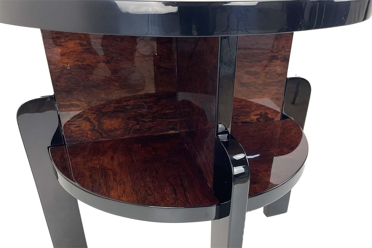 Art Deco Side Table Around 1930 with Beautiful Veneer and Black Highcloss For Sale 2