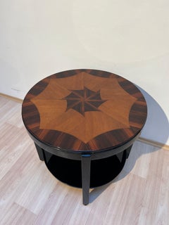 Art Deco Side Table, Black Lacquer, Oak and Macassar, Netherlands circa 1930