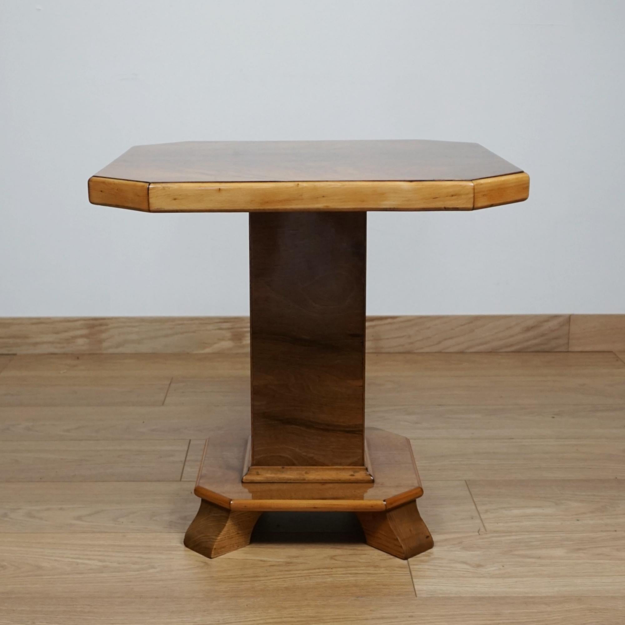 English Art Deco Side Table. Burr and Figured Walnut For Sale
