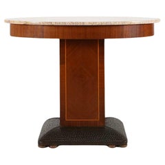 Table d'appoint Art déco de De Coene Frères avec incrustation de bois et plateau en marbre, années 1930