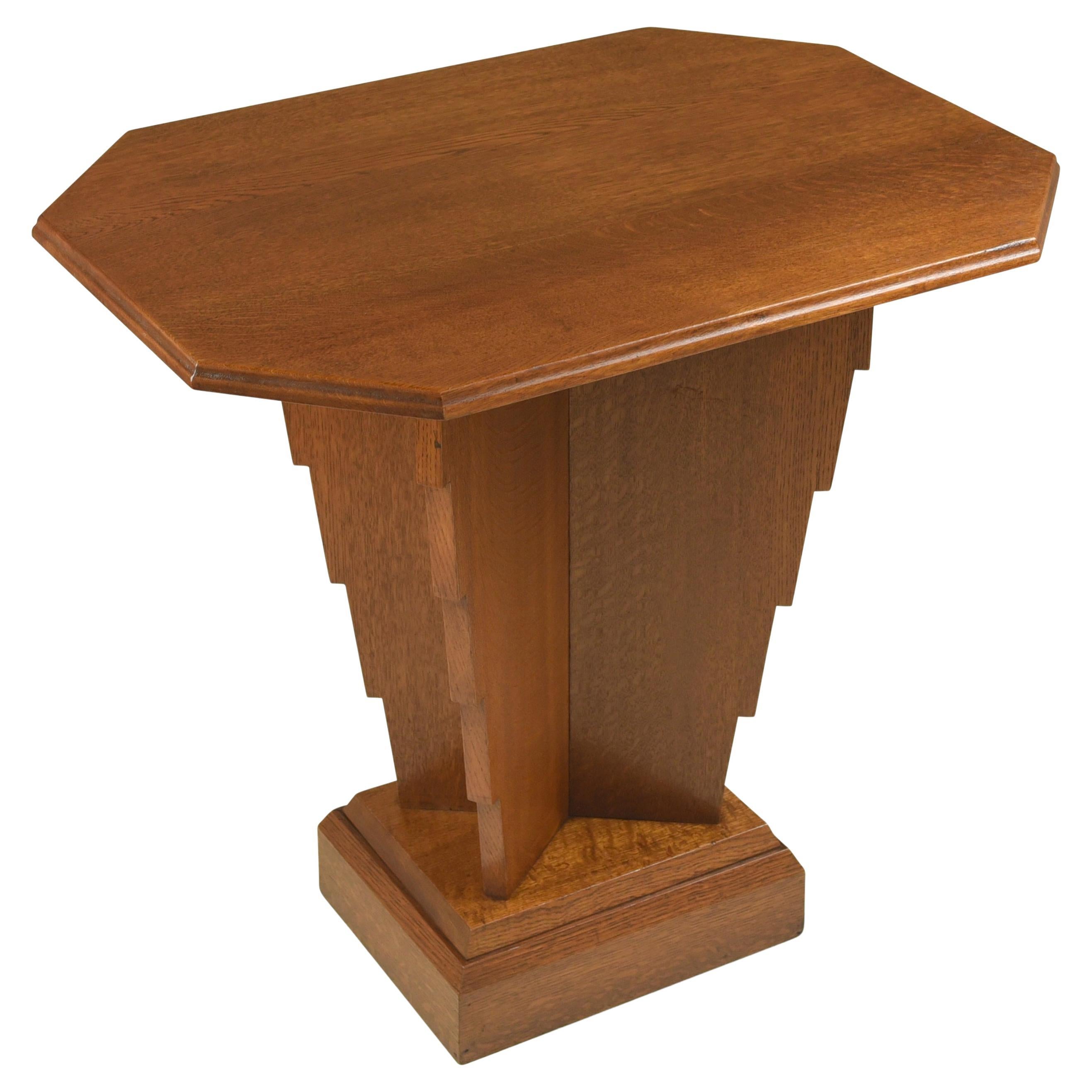 Art Deco Side Table / Coffee Table Pedestal in Oak, 1925 For Sale