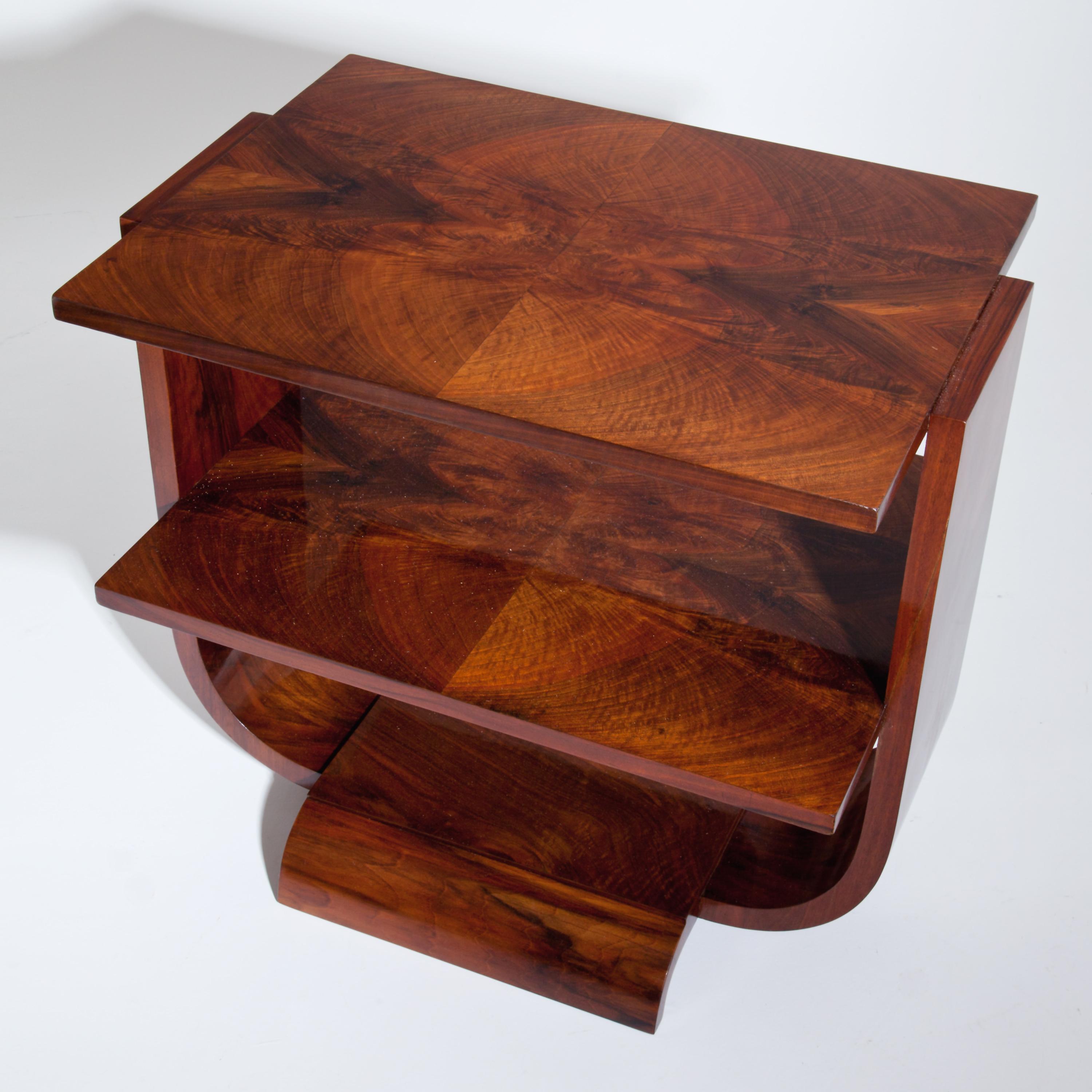 Art Deco two-tiered side table in mahogany.