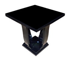 Art Deco Side Table, Black Lacquered Hardwood, French Design, 1930
