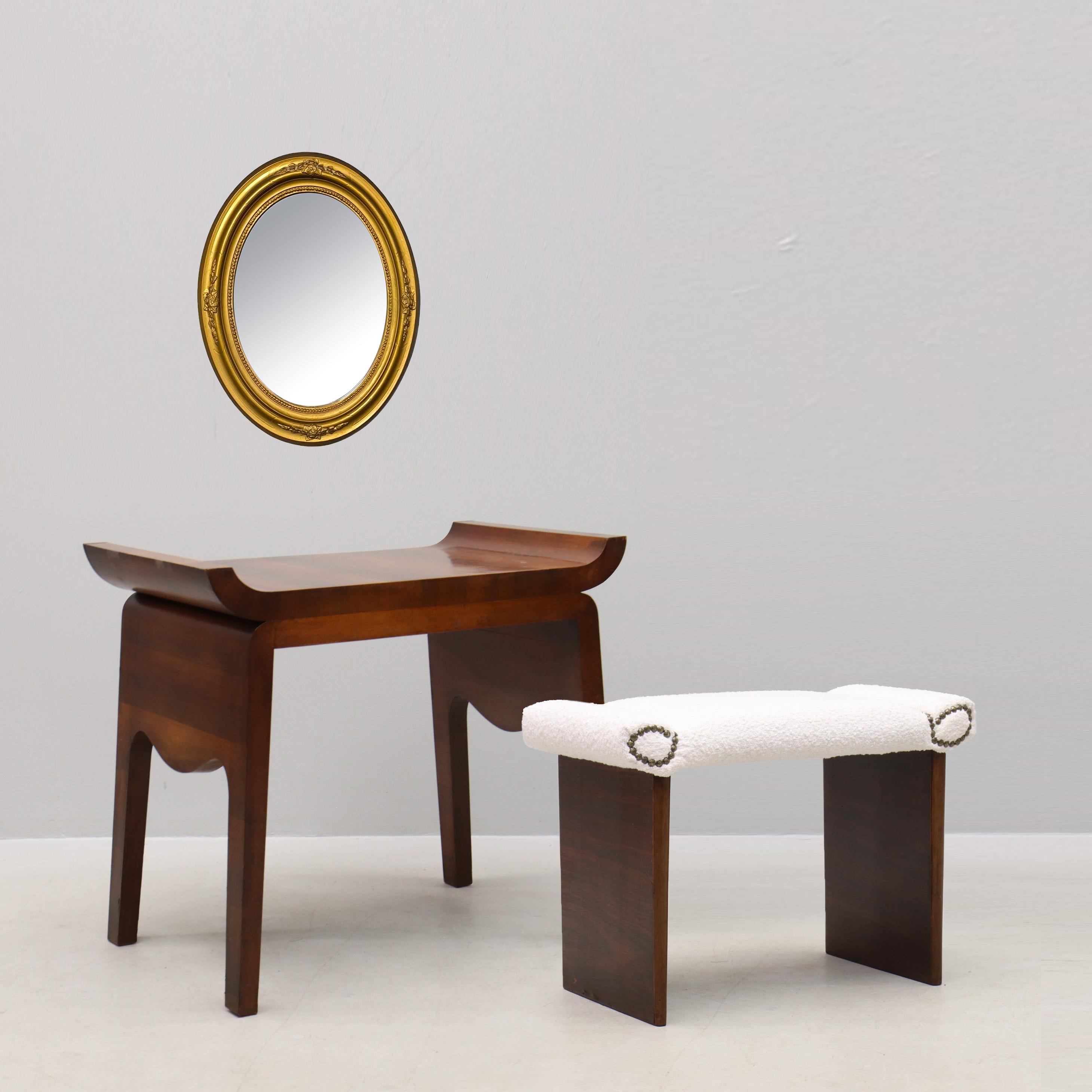 A beautiful Art Deco side table with an Asian flair, attributed to Andre Sornay.
France 1960s. Made of solid wood. 
It is in good overall condition with normal wear and signs of time; it will be polished before delivery. 
We can refurbish it at the