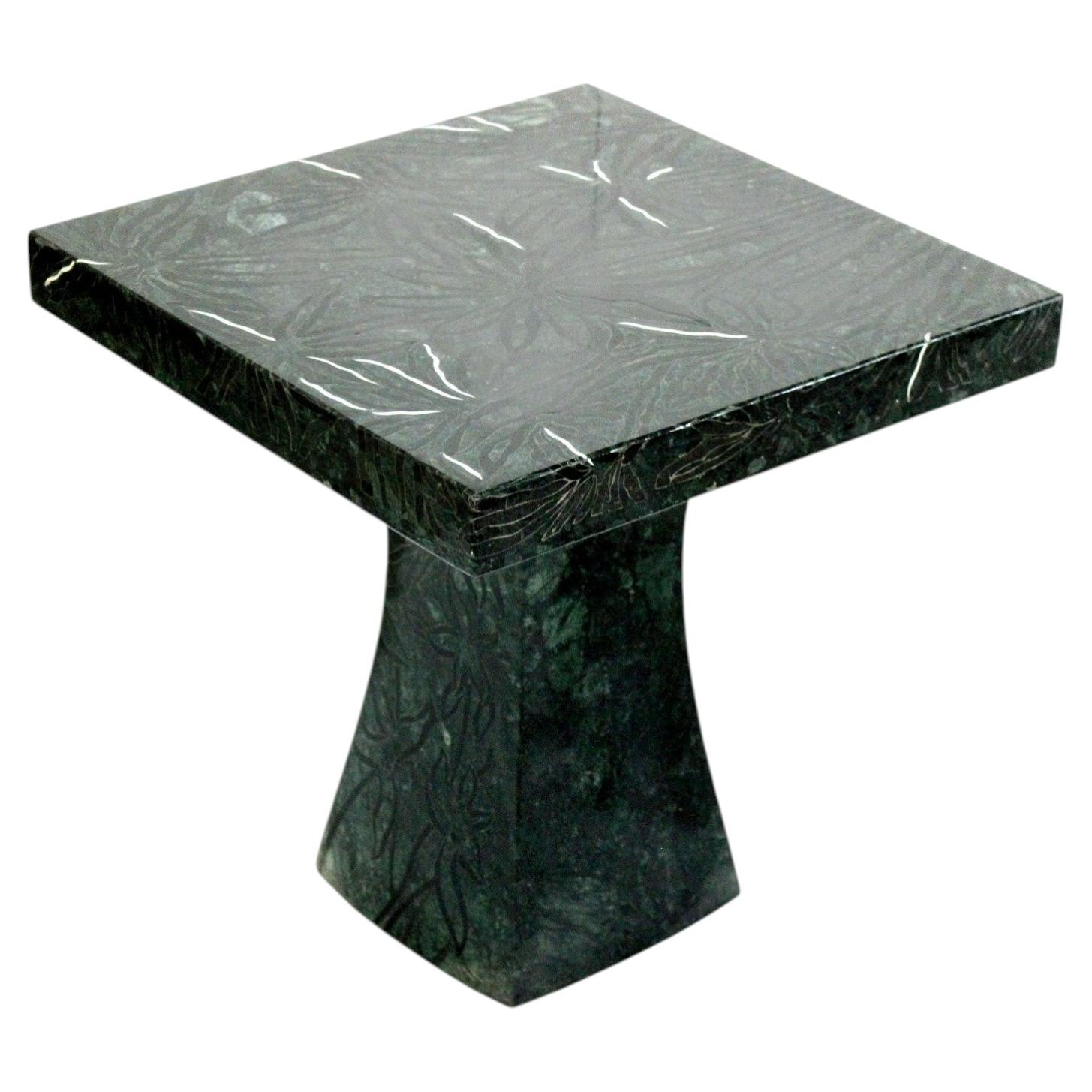 Art Deco Side Table, Green Marble Palm Table