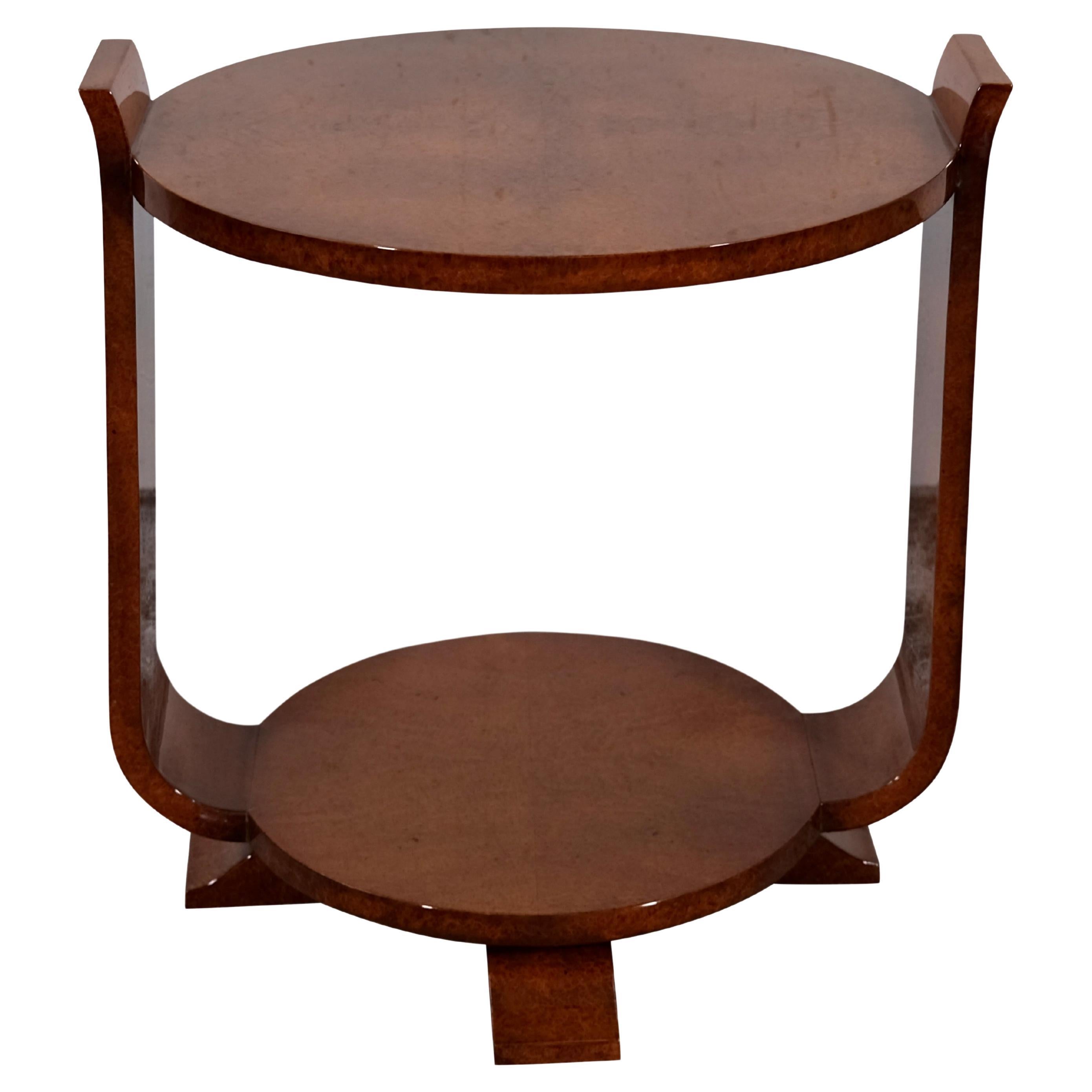 Mesa Auxiliar Art Decó en Madera de Arce de Amboina Lacada Alto Brillo, Francia Años 30
