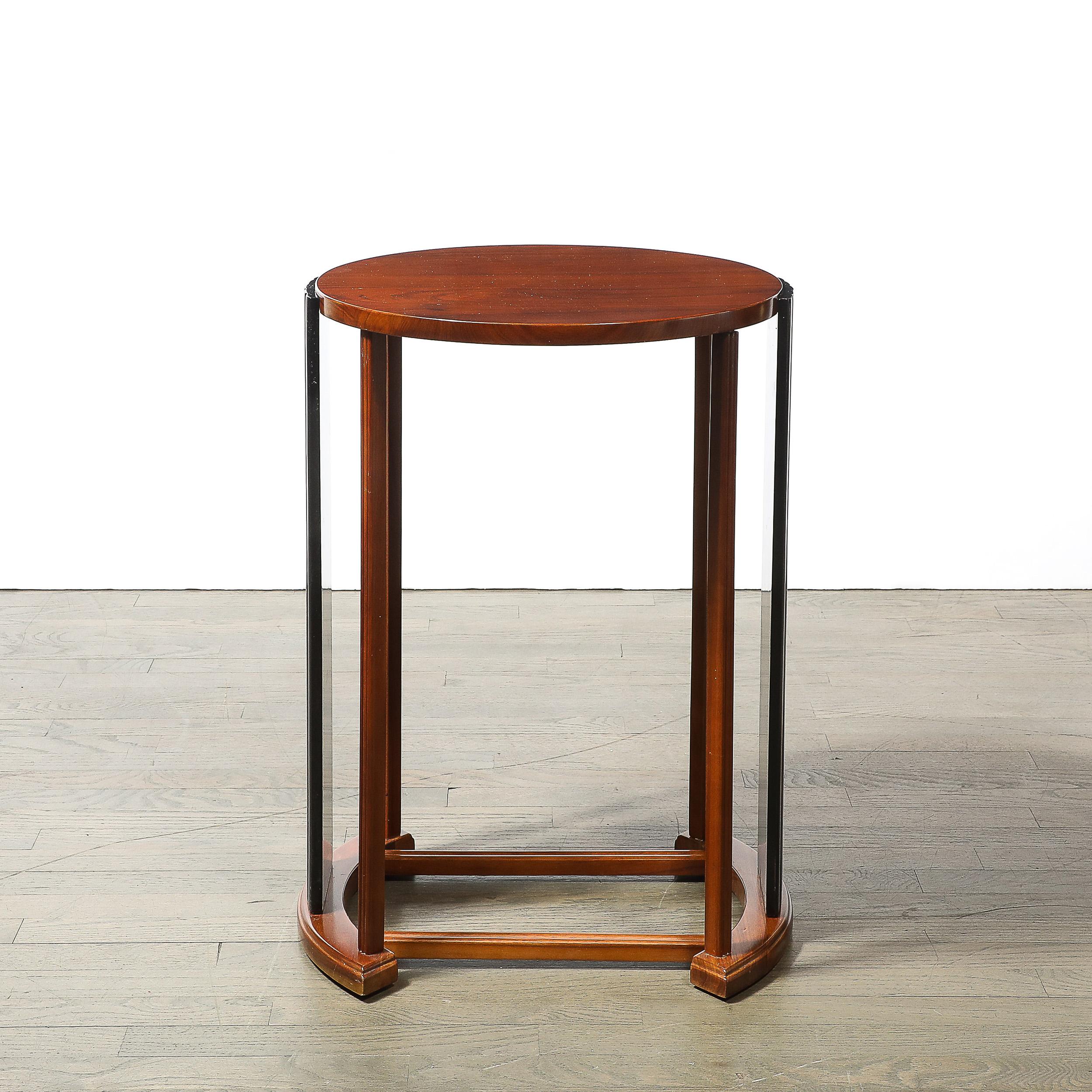 Art Deco Side Table in Book-Matched Walnut & Black Lacquer Fluted Supports For Sale 1