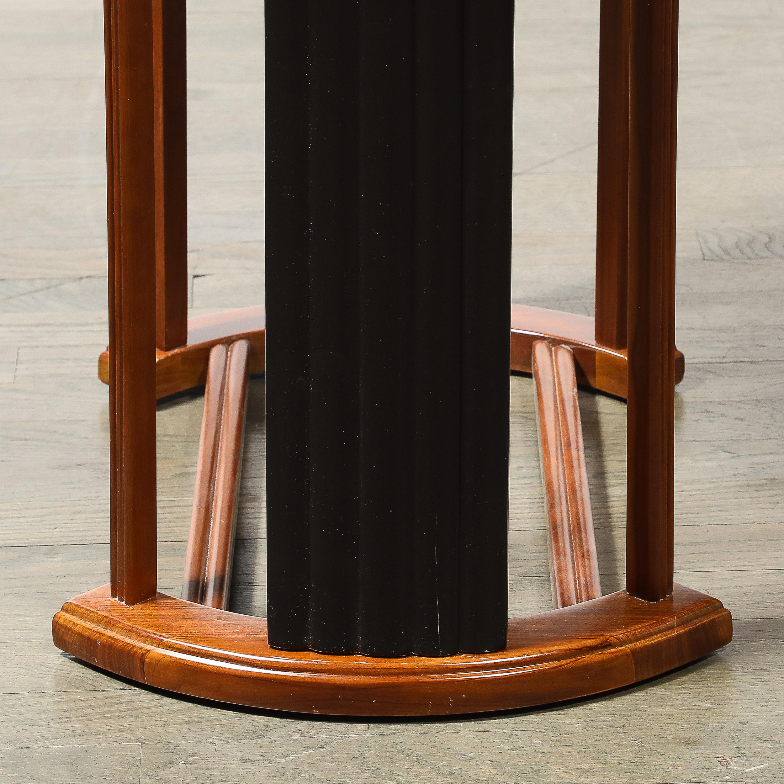 Art Deco Side Table in Book-Matched Walnut & Black Lacquer Fluted Supports For Sale 3