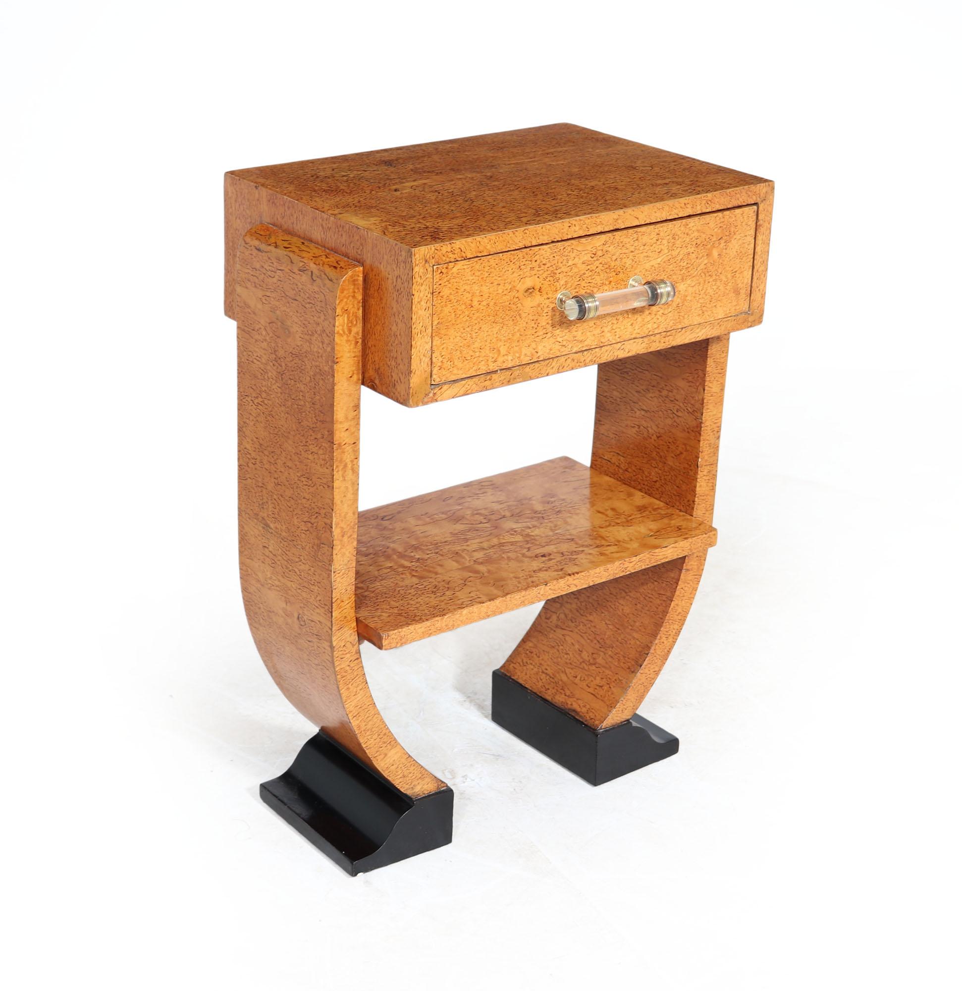 French Art Deco Side Table in Karelian Birch For Sale