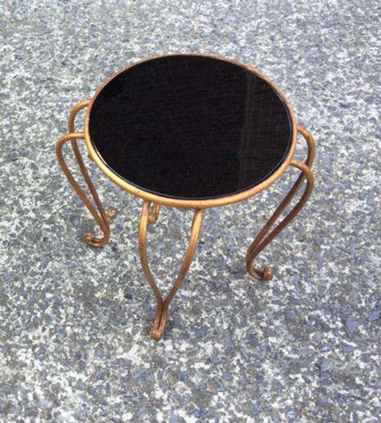 Blackened Art Deco Side Table in Opaline and Iron, Attributed to René Prou For Sale