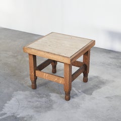 Art Deco Side Table in Solid Oak and Travertine 1930s