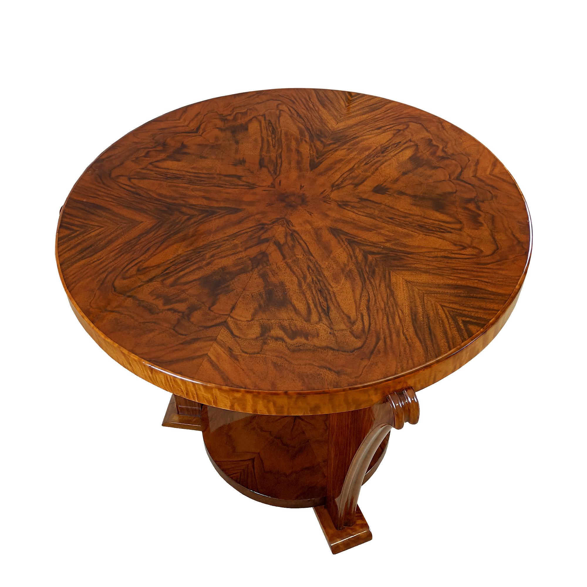 Veneer Art Deco Side Table In Solid Walnut – France 1930 For Sale